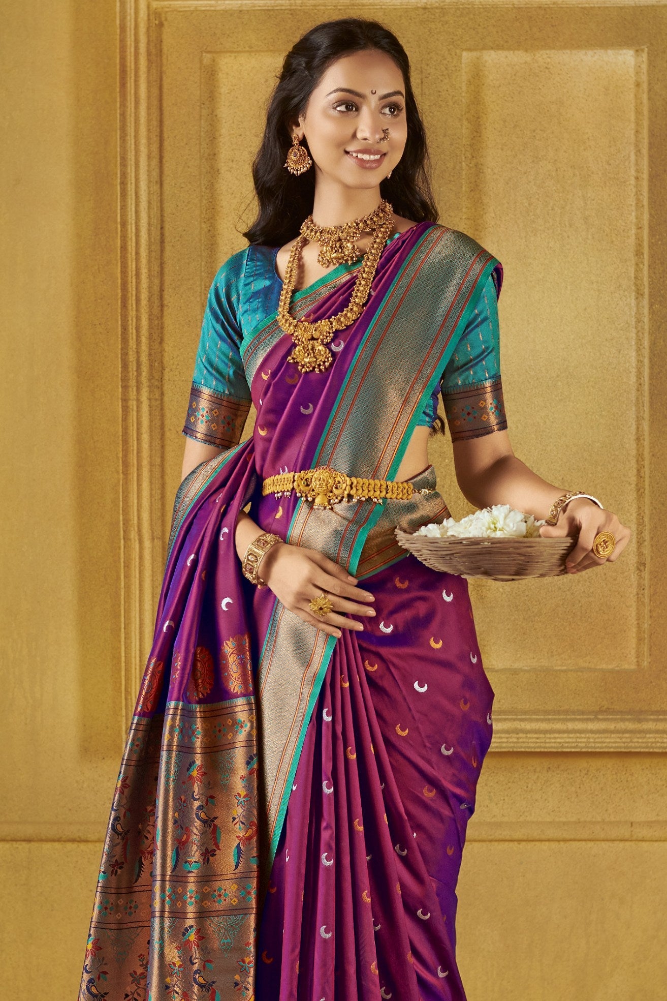 Camelot Purple Woven Paithani Saree