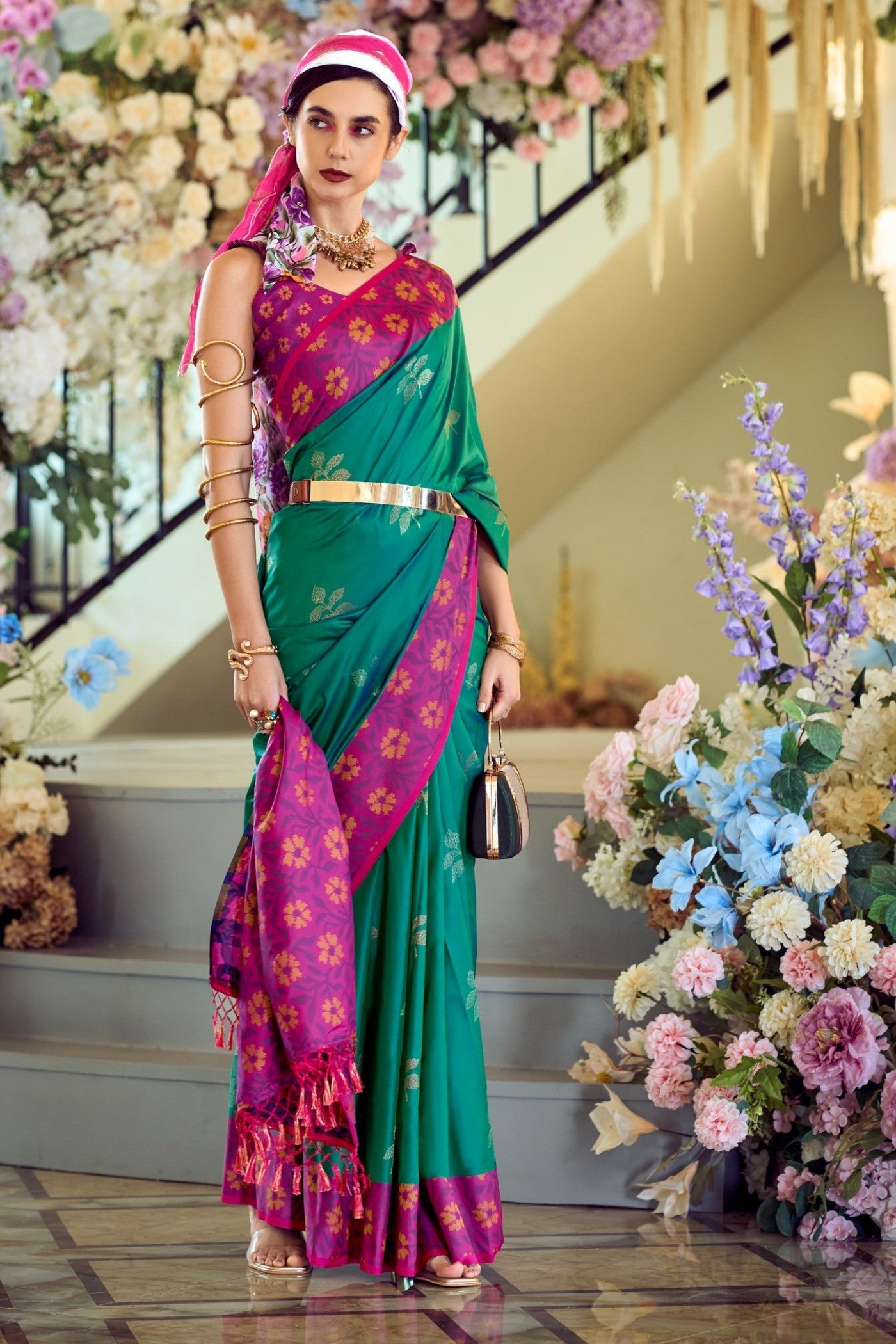 Gossamer Green Woven Banarasi Soft Silk Saree