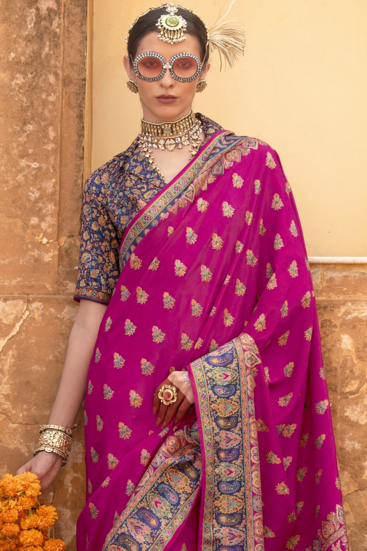 Rosa Pink Banarasi Jamawar Saree