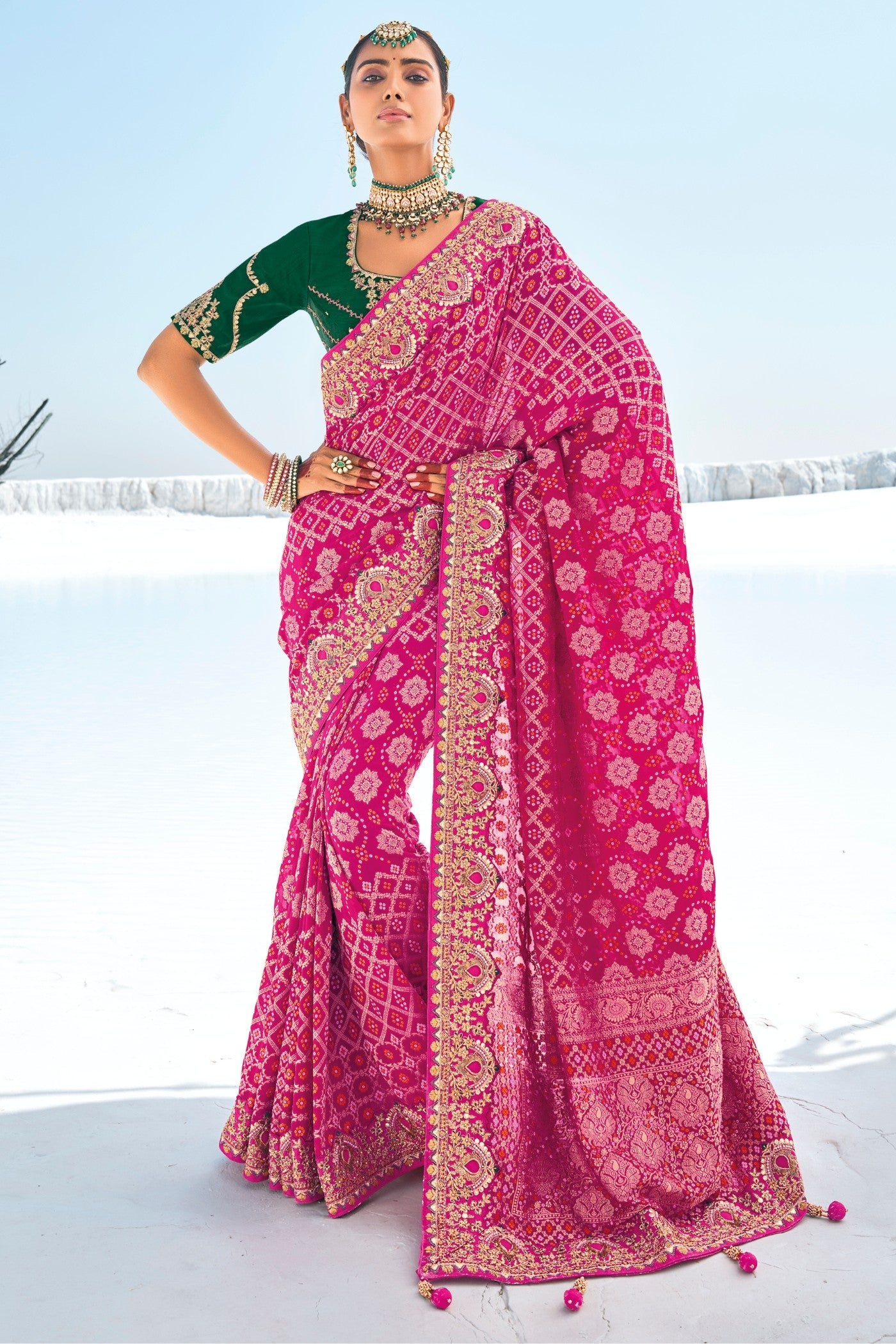 Foxglove Pink Georgette Patola Saree