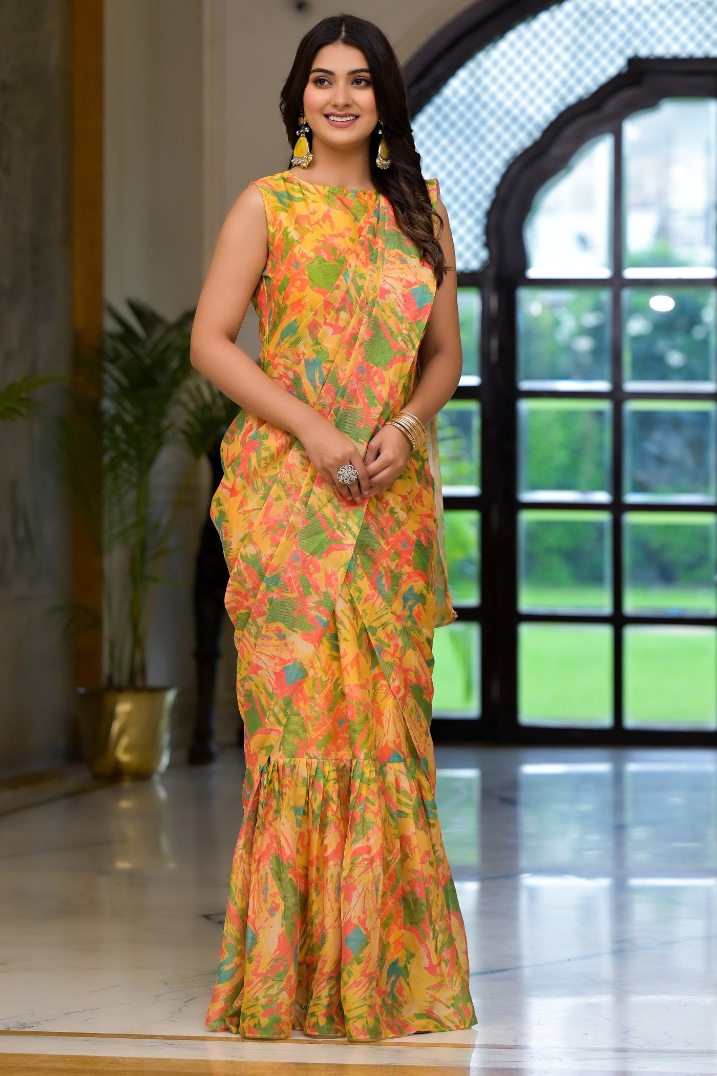 Tulip Yellow Ready To Wear Gown Style Georgette Saree