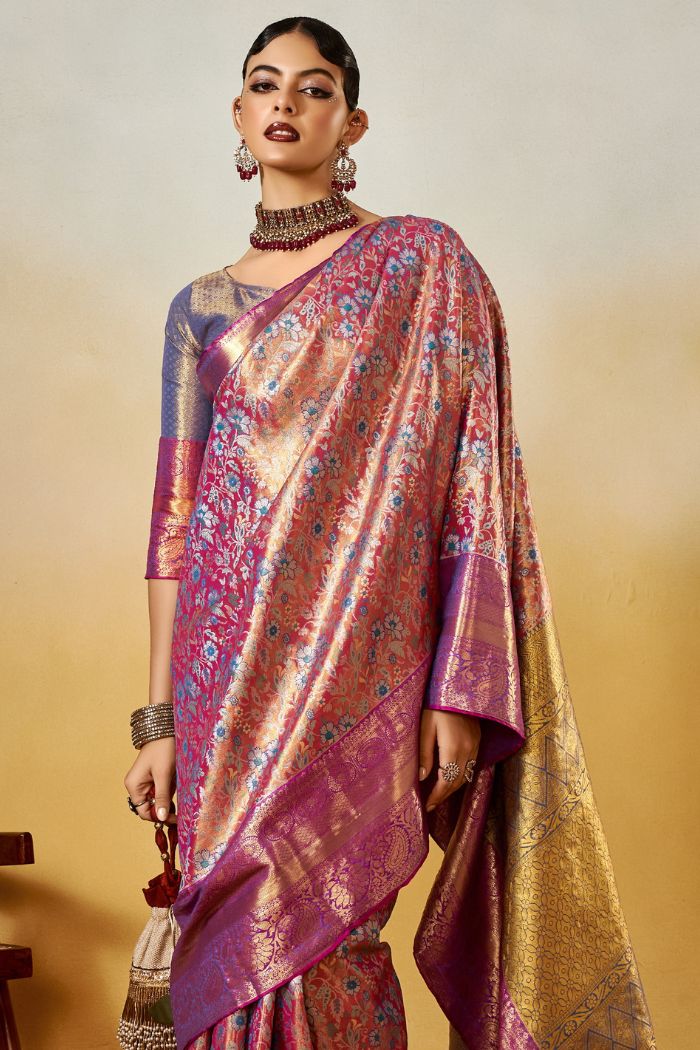 Matrix Purple Woven Kanjivaram Saree