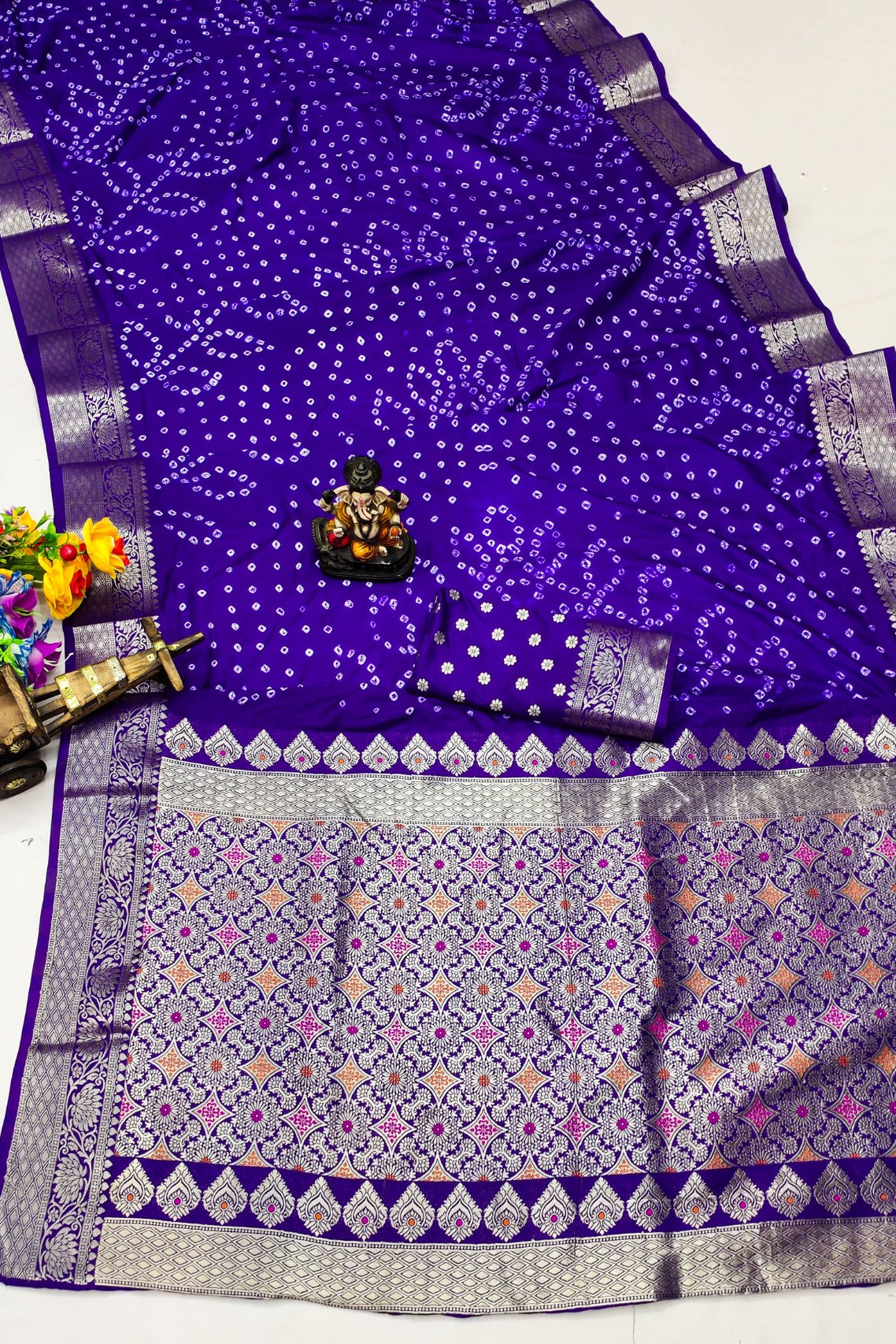 Plump Purple Woven Bandhani Dola Silk Saree