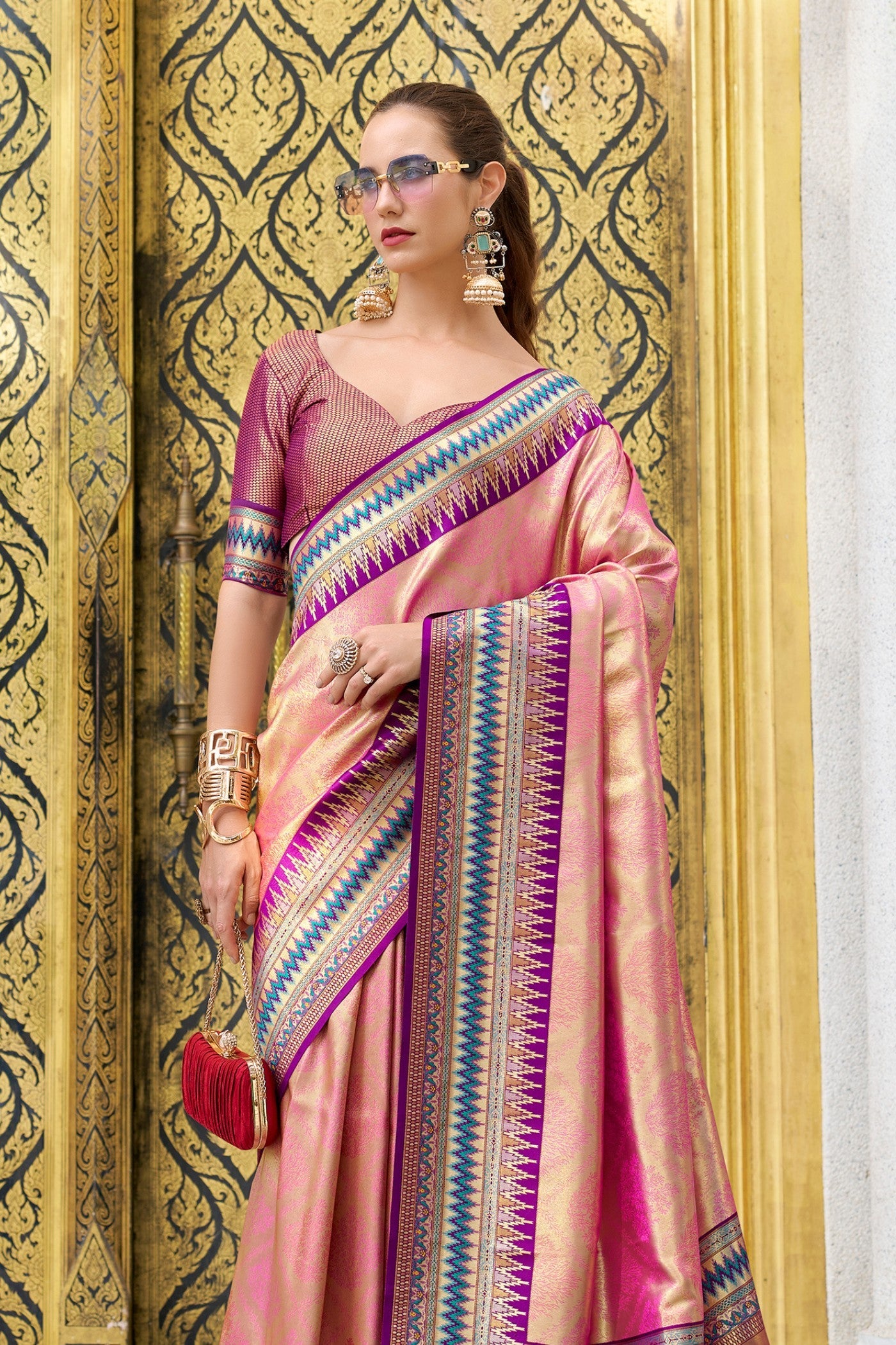 Rouge Pink Tissue Handloom Saree