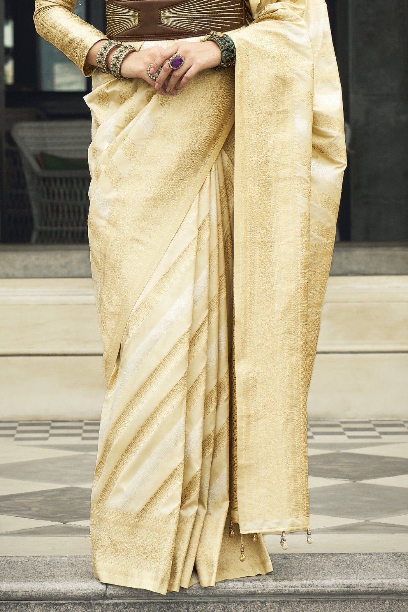 Hampton Cream Woven Banarasi Saree