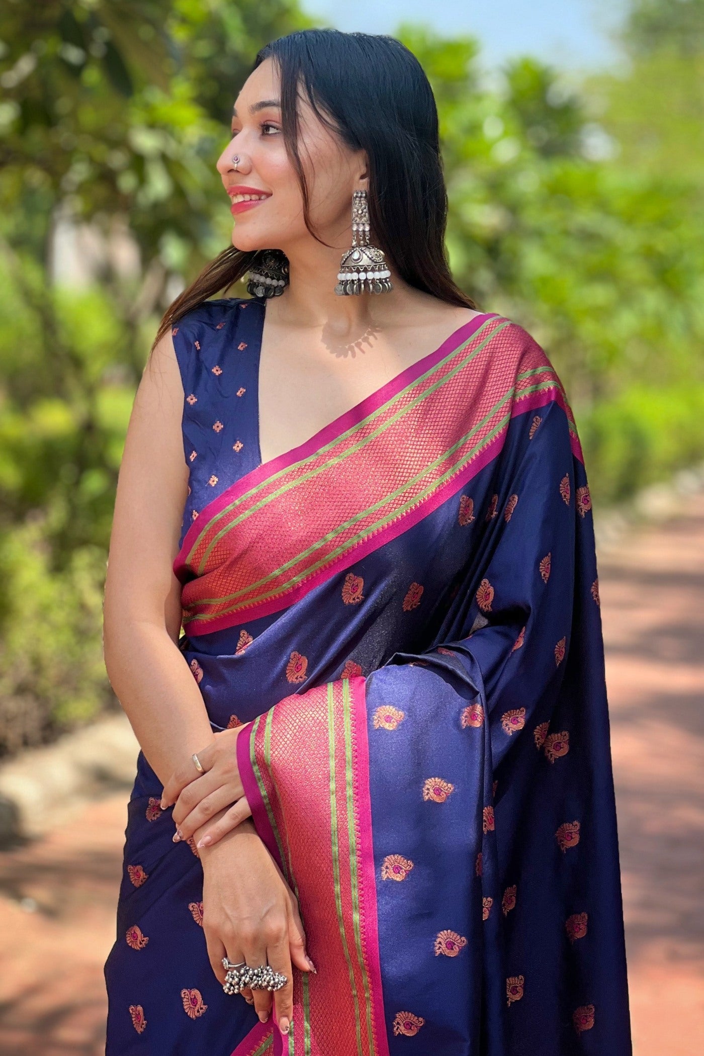 Navy Blue Woven Paithani Saree