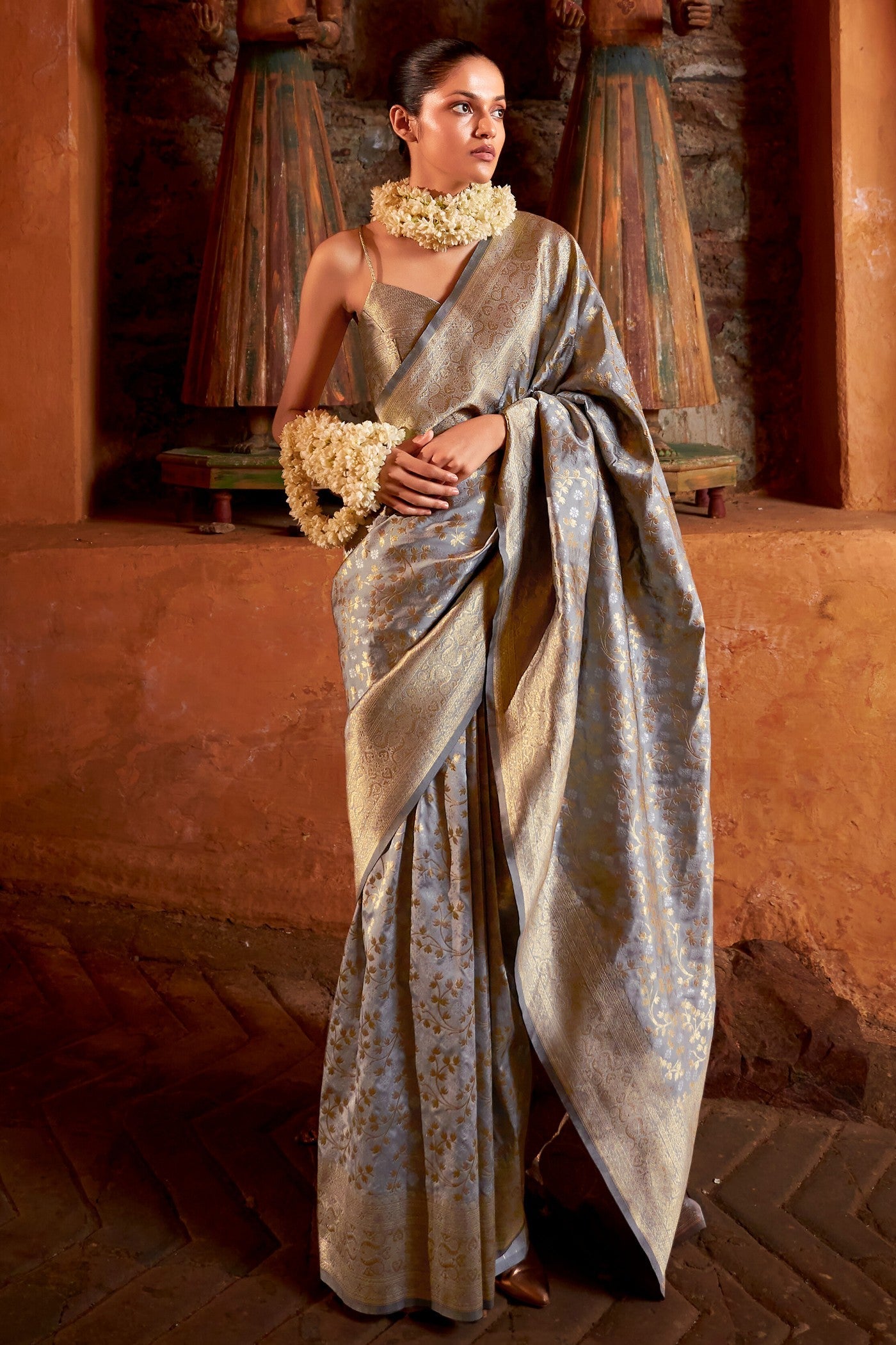 Squirrel Grey Woven Banarasi Saree