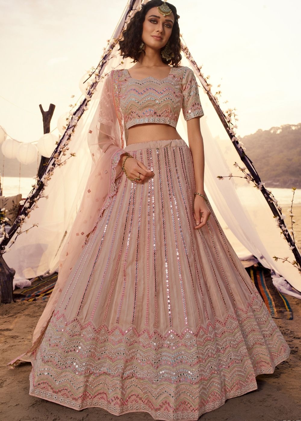 Brandy Rose Pink Organza Lehenga Choli