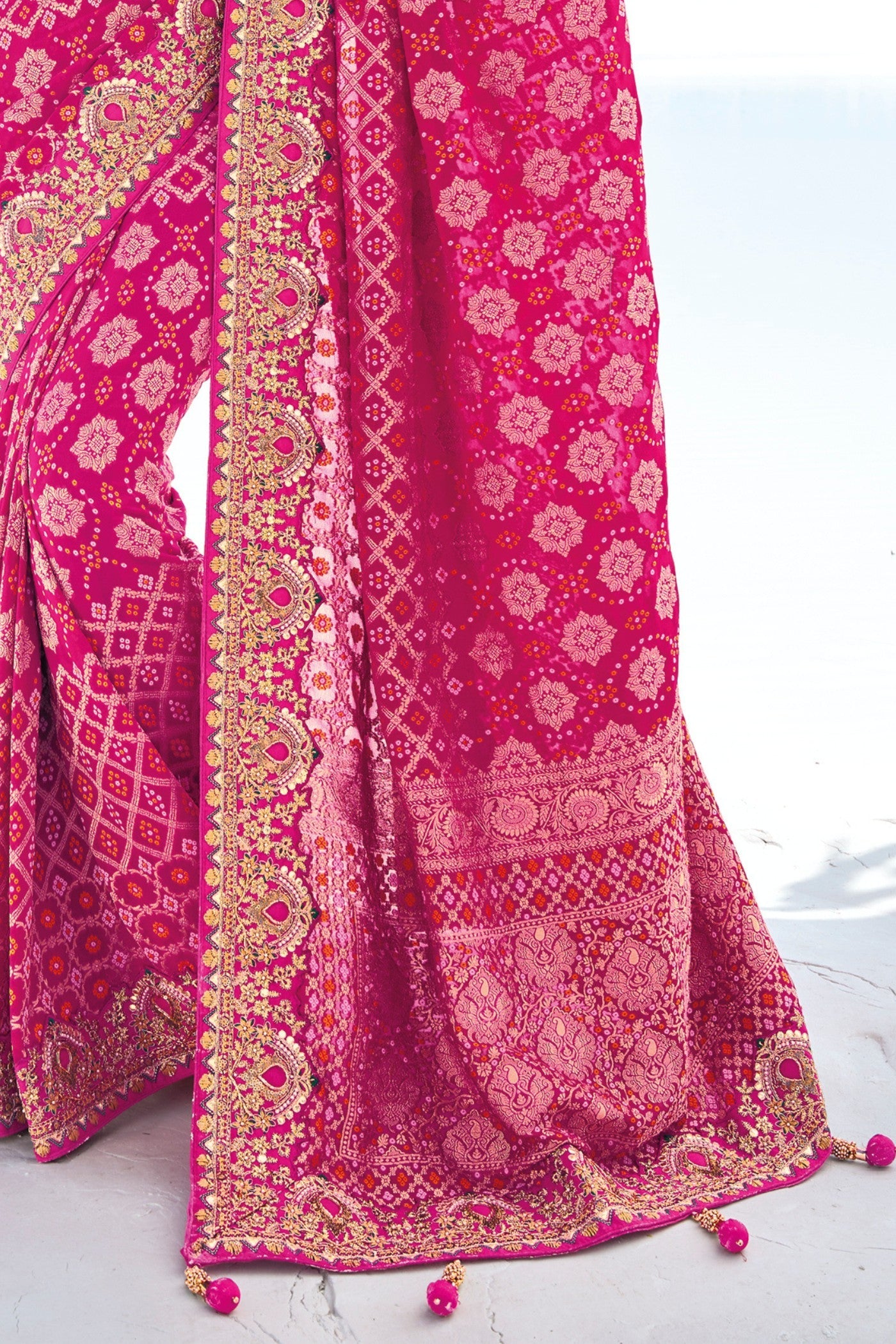 Foxglove Pink Georgette Patola Saree