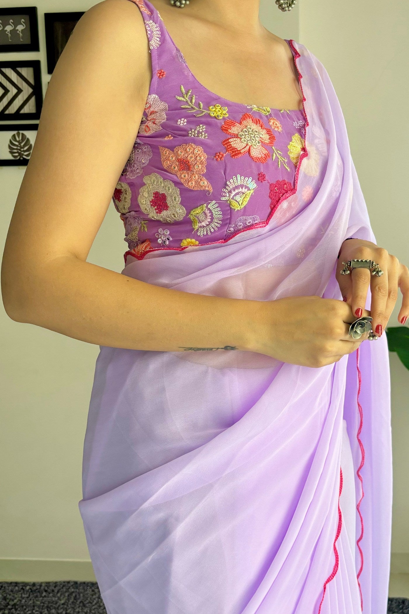 Pale Lavender Gerogette Saree