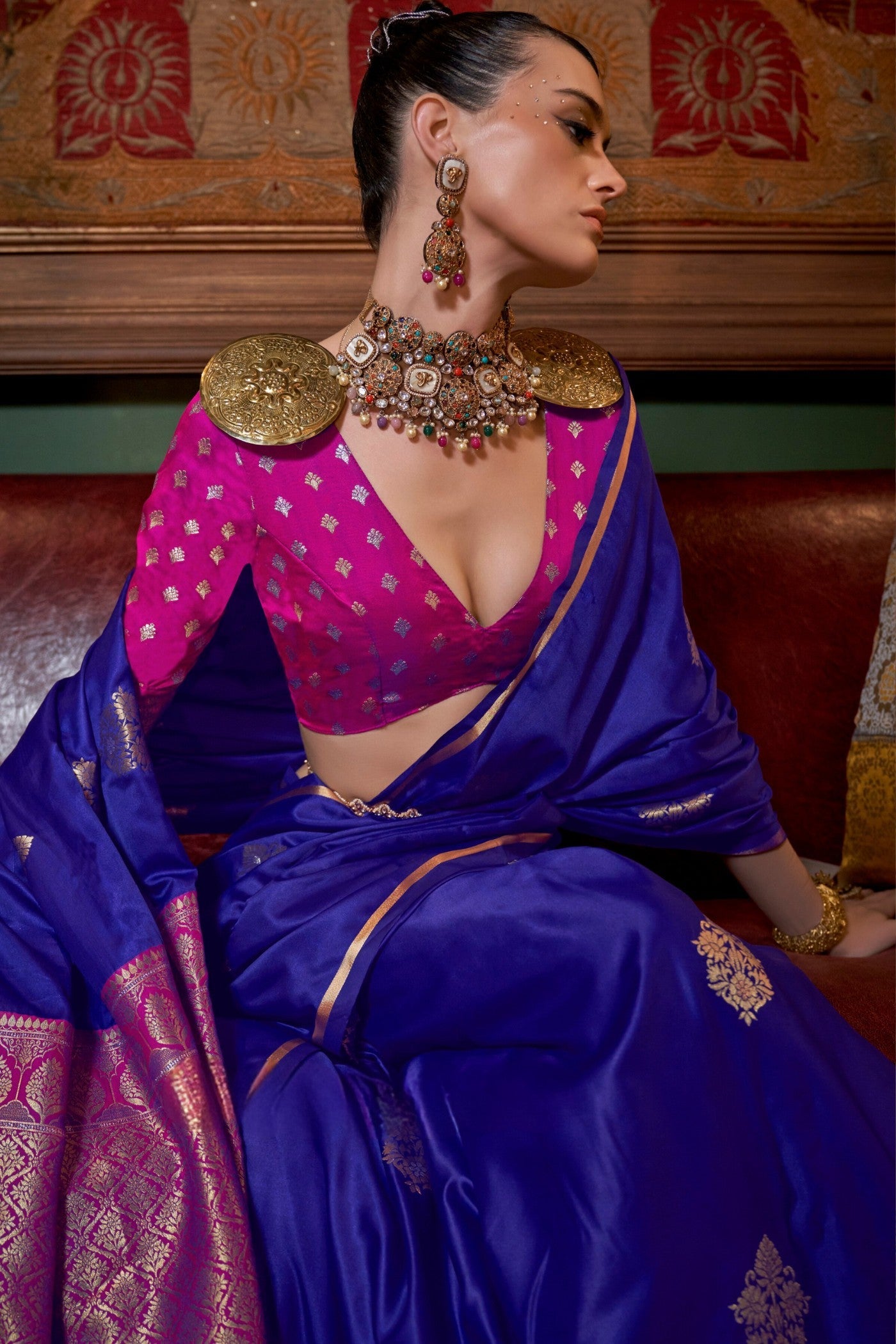 Royal Blue Banarasi Satin Saree