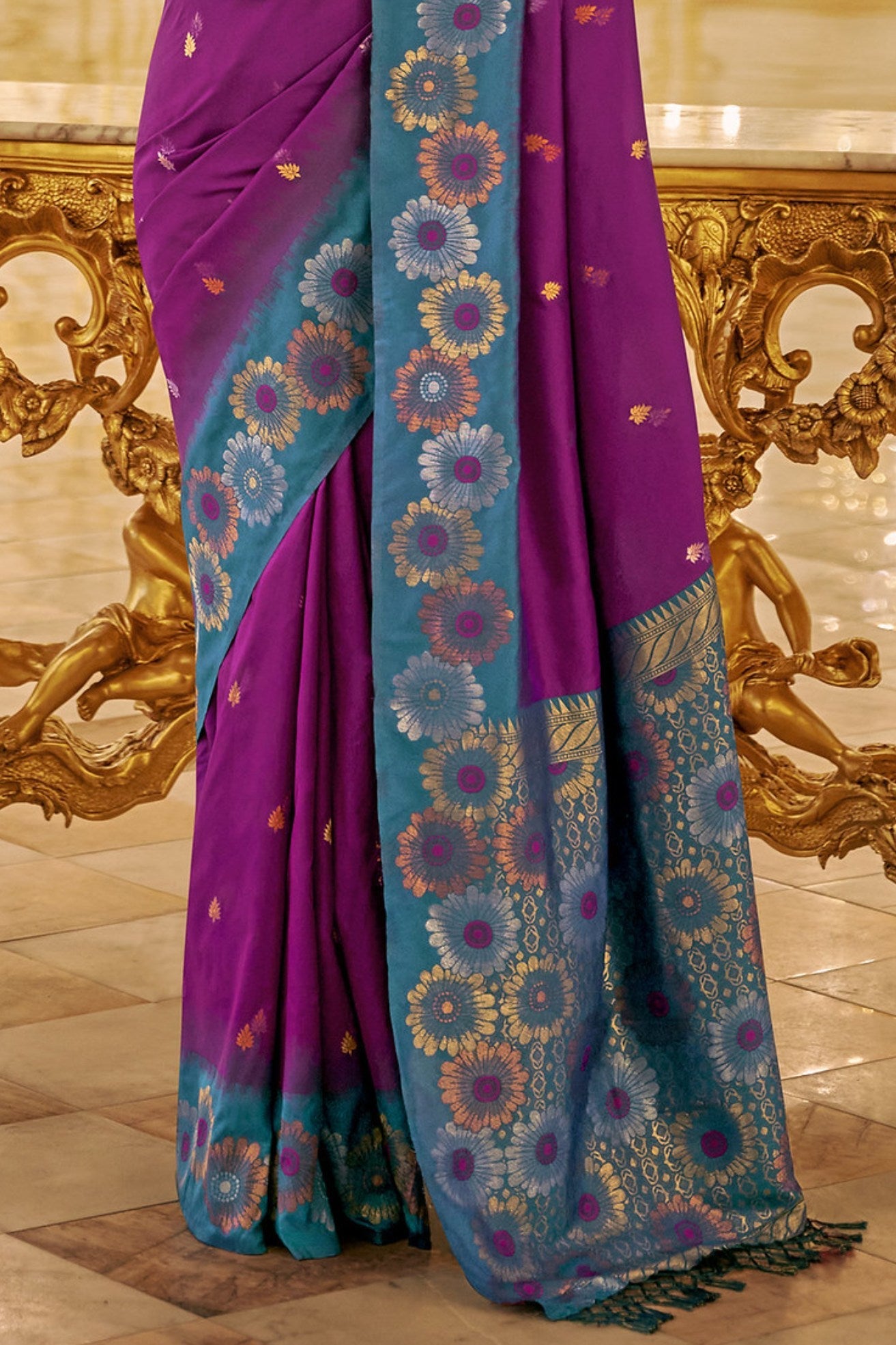 Plum Purple and Blue Woven Banarasi Saree