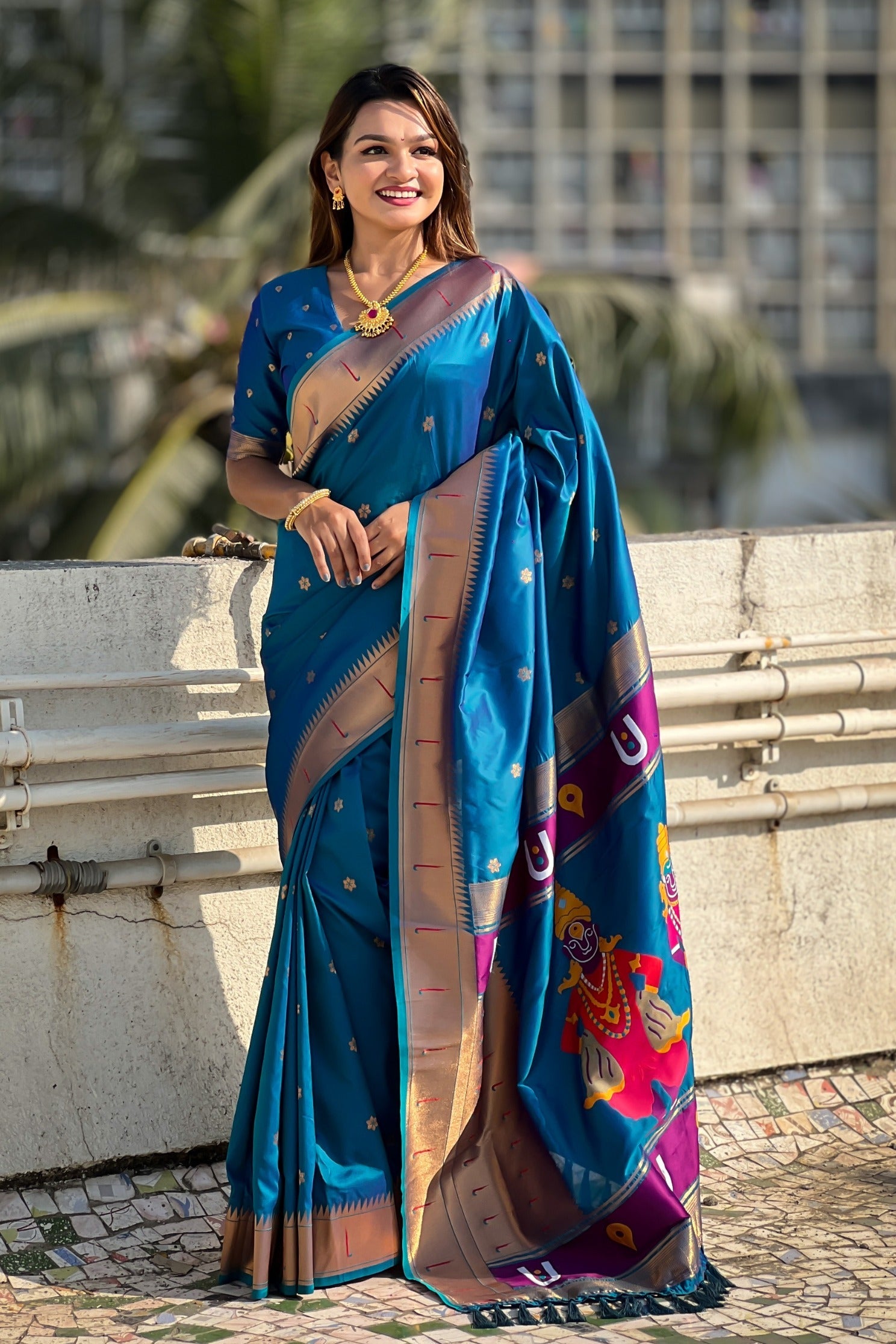 Royal Blue Woven Paithani Saree