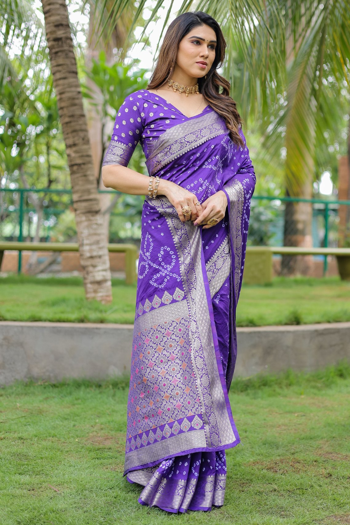 Plump Purple Woven Bandhani Dola Silk Saree