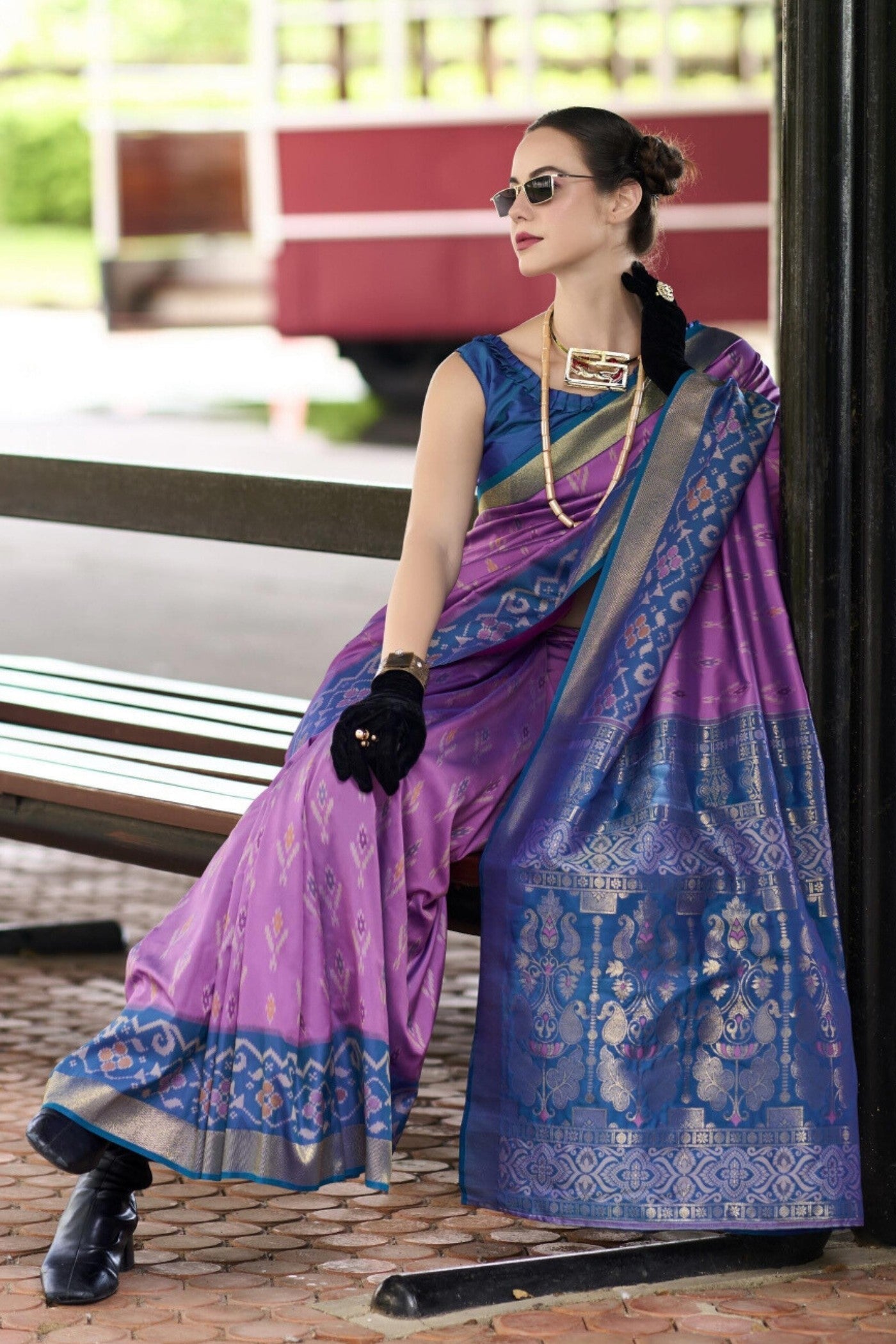 Cosmic Purple Woven Banarasi Soft Silk Saree