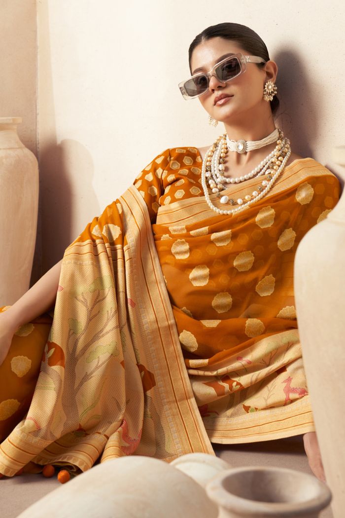 Tuscany Yellow Woven Georgette saree