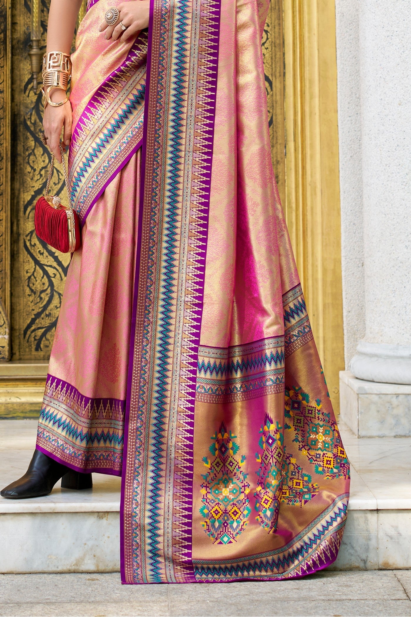 Rouge Pink Tissue Handloom Saree