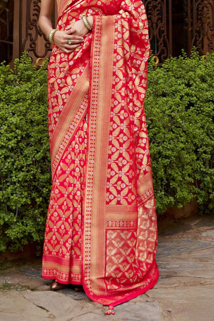 Rose Red Woven Banarasi Saree