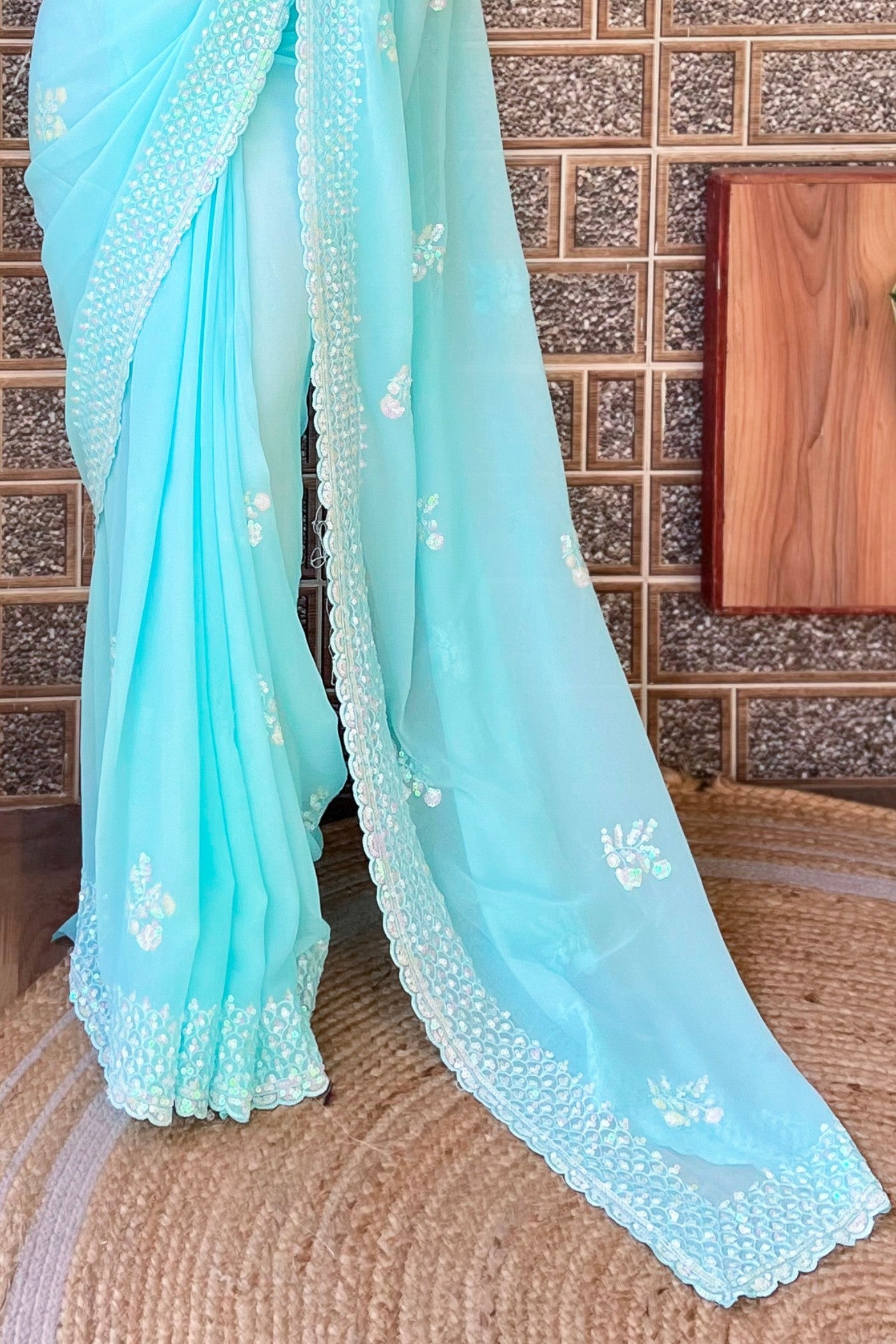 Delphinium Blue Embroidery Georgette saree