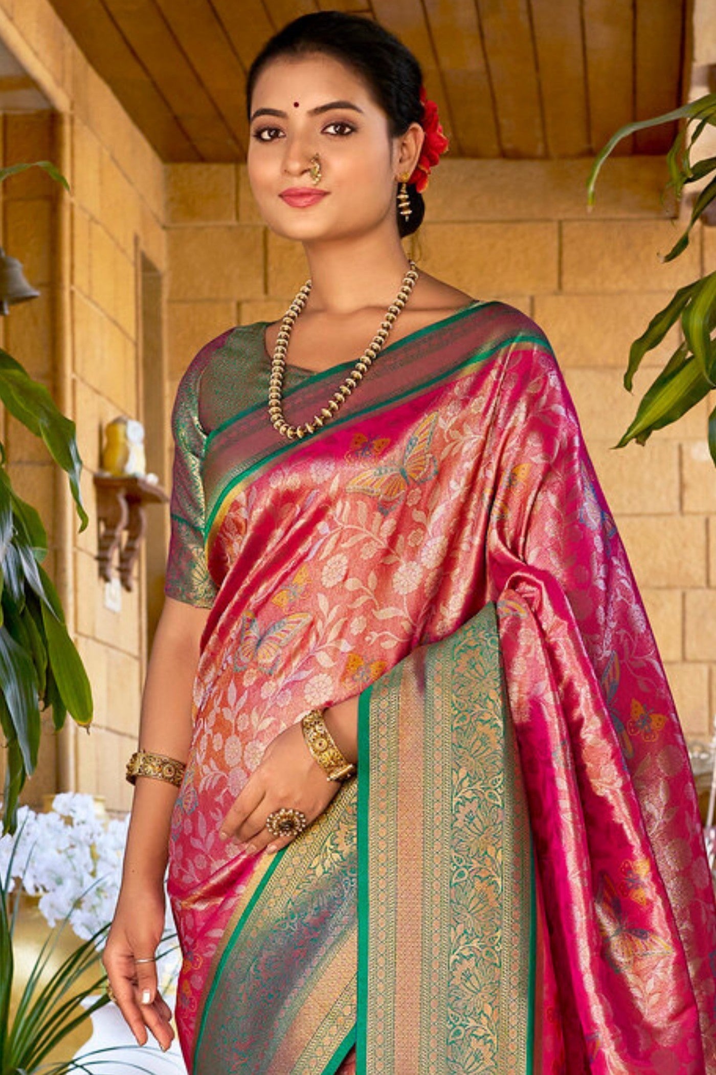 Flush Pink Woven Kanjivaram Saree