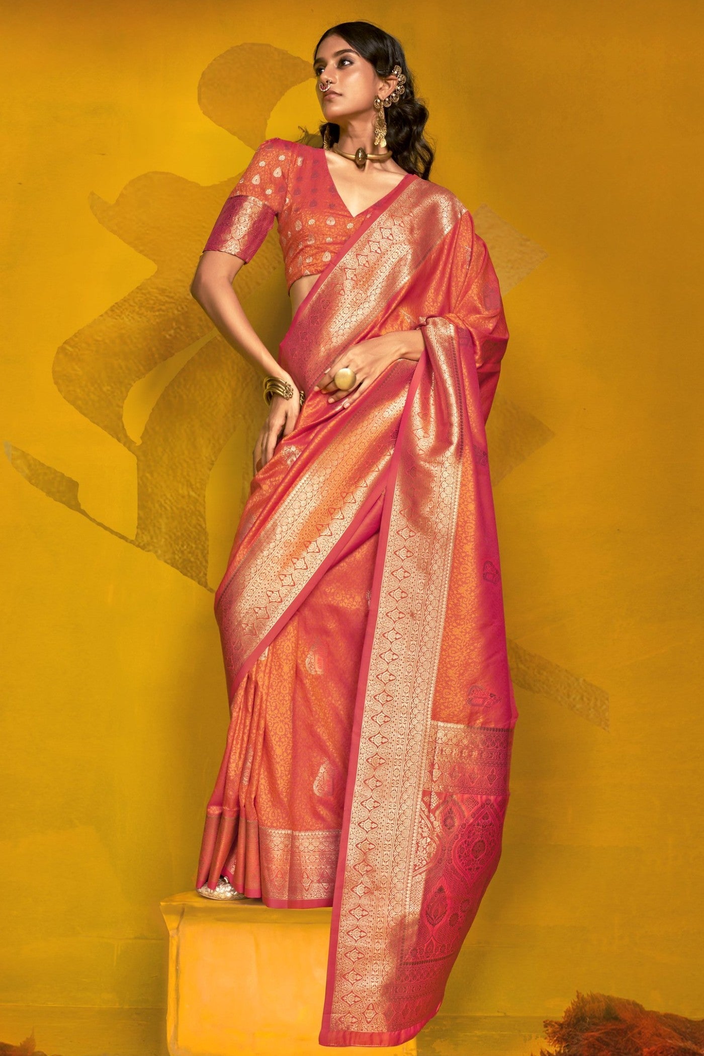 Sedona Orange Banarasi Handloom Silk Saree