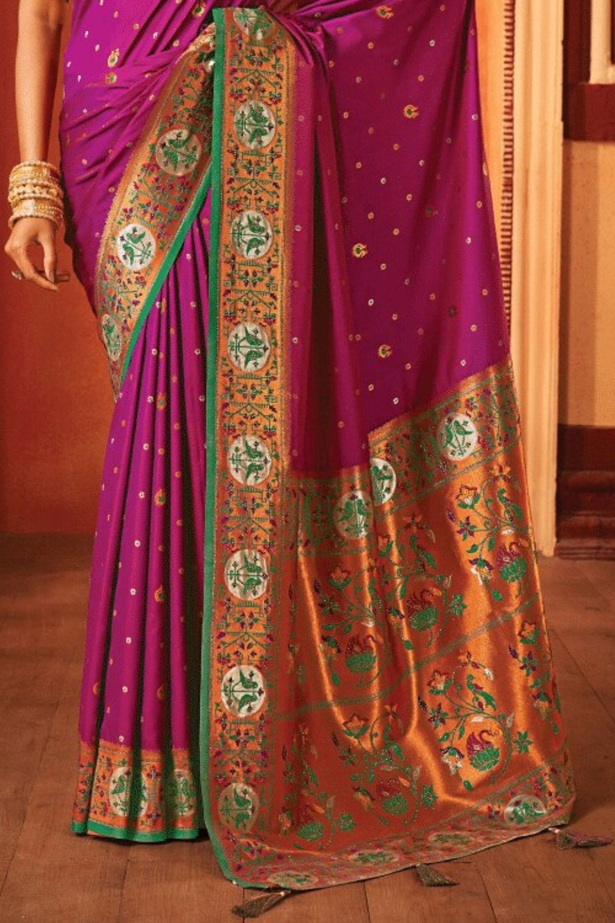 Disco Purple Woven Paithani Saree