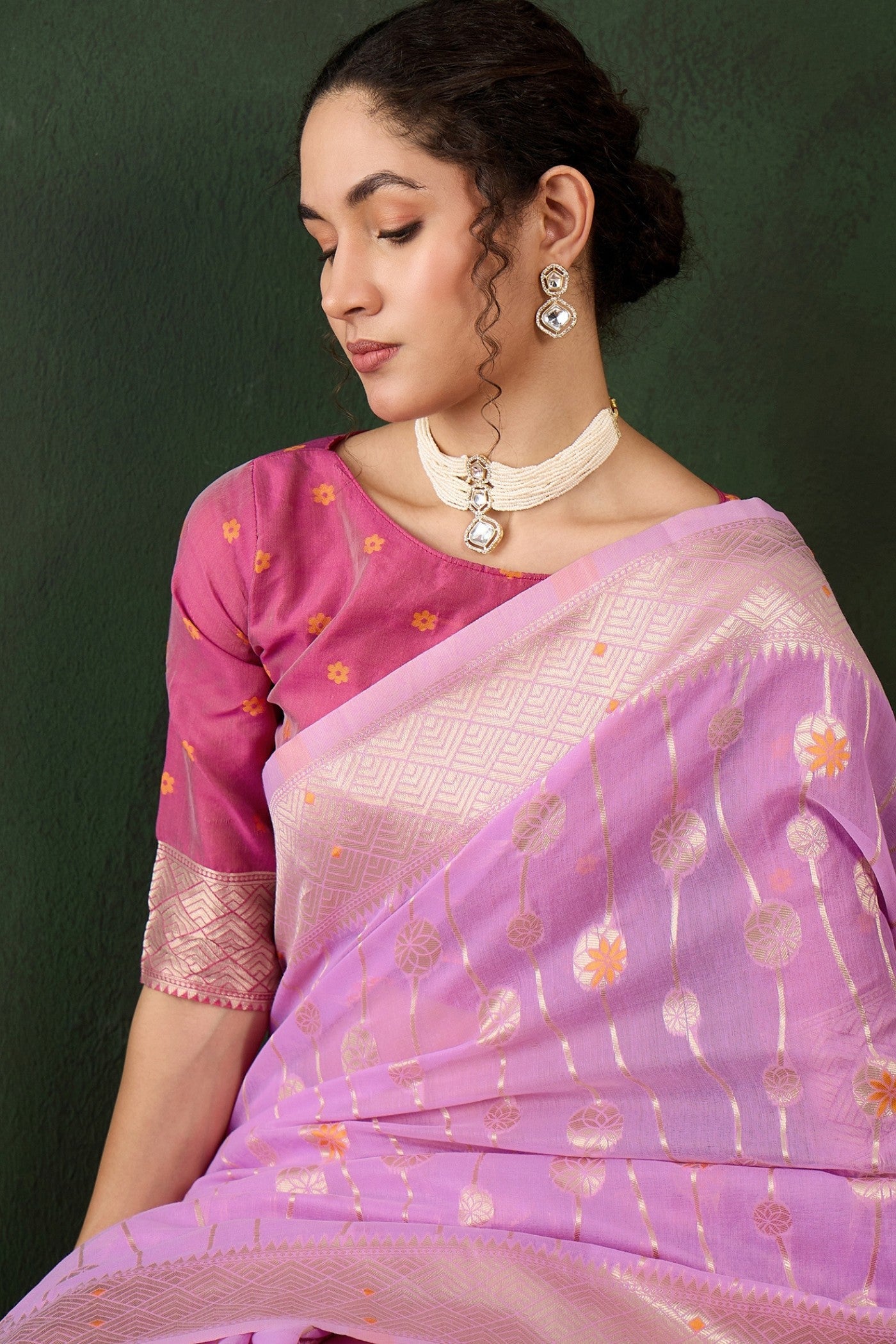 Baby Pink Woven Cotton Saree