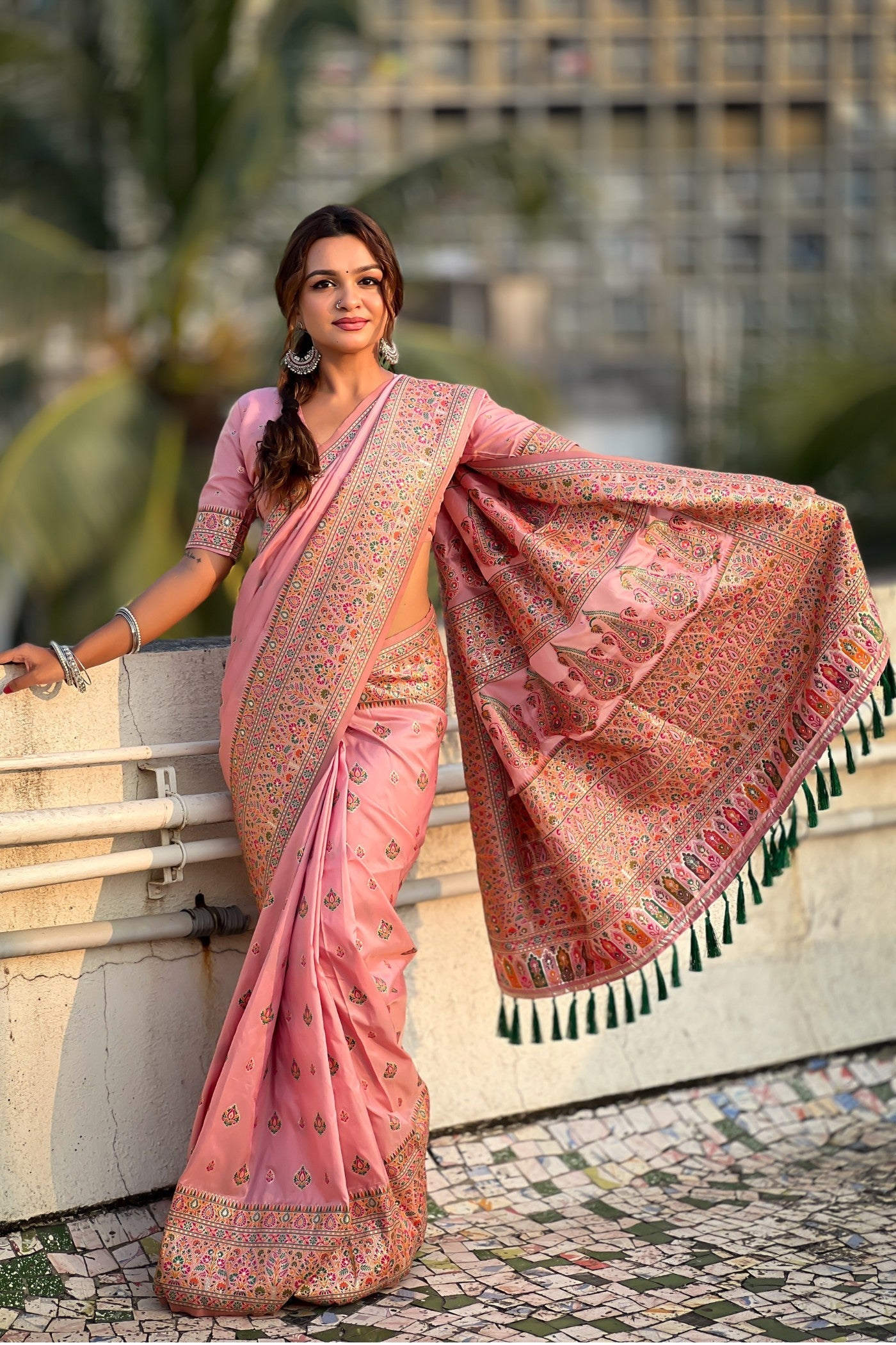 Peony Pink Woven Kashmiri Jamewar Saree