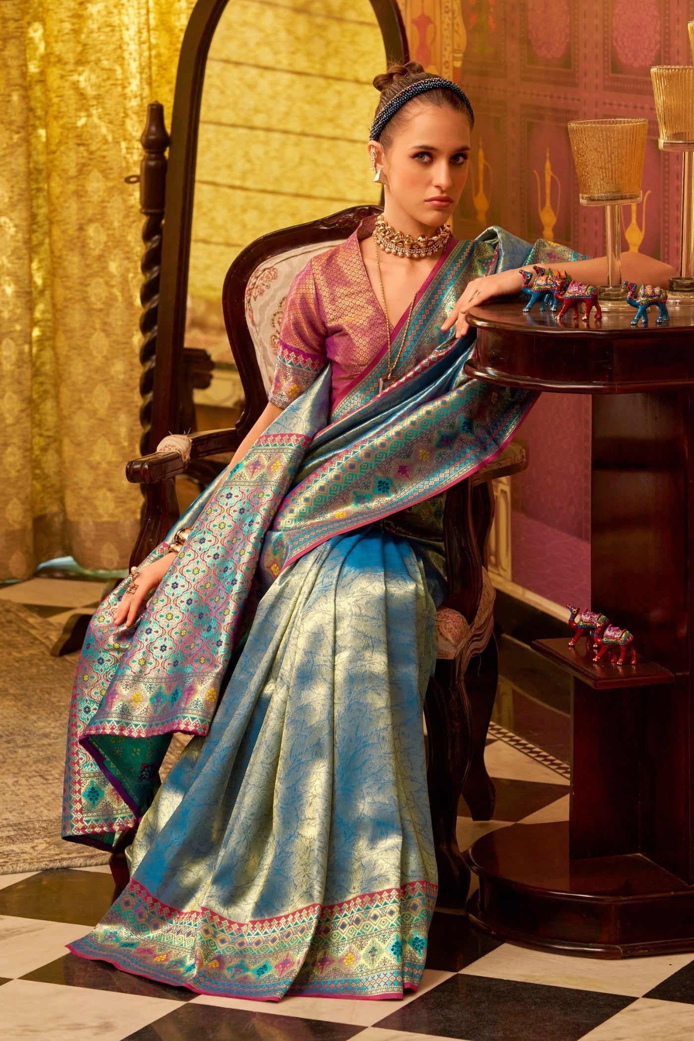 Nice Blue Woven Tissue Silk Saree