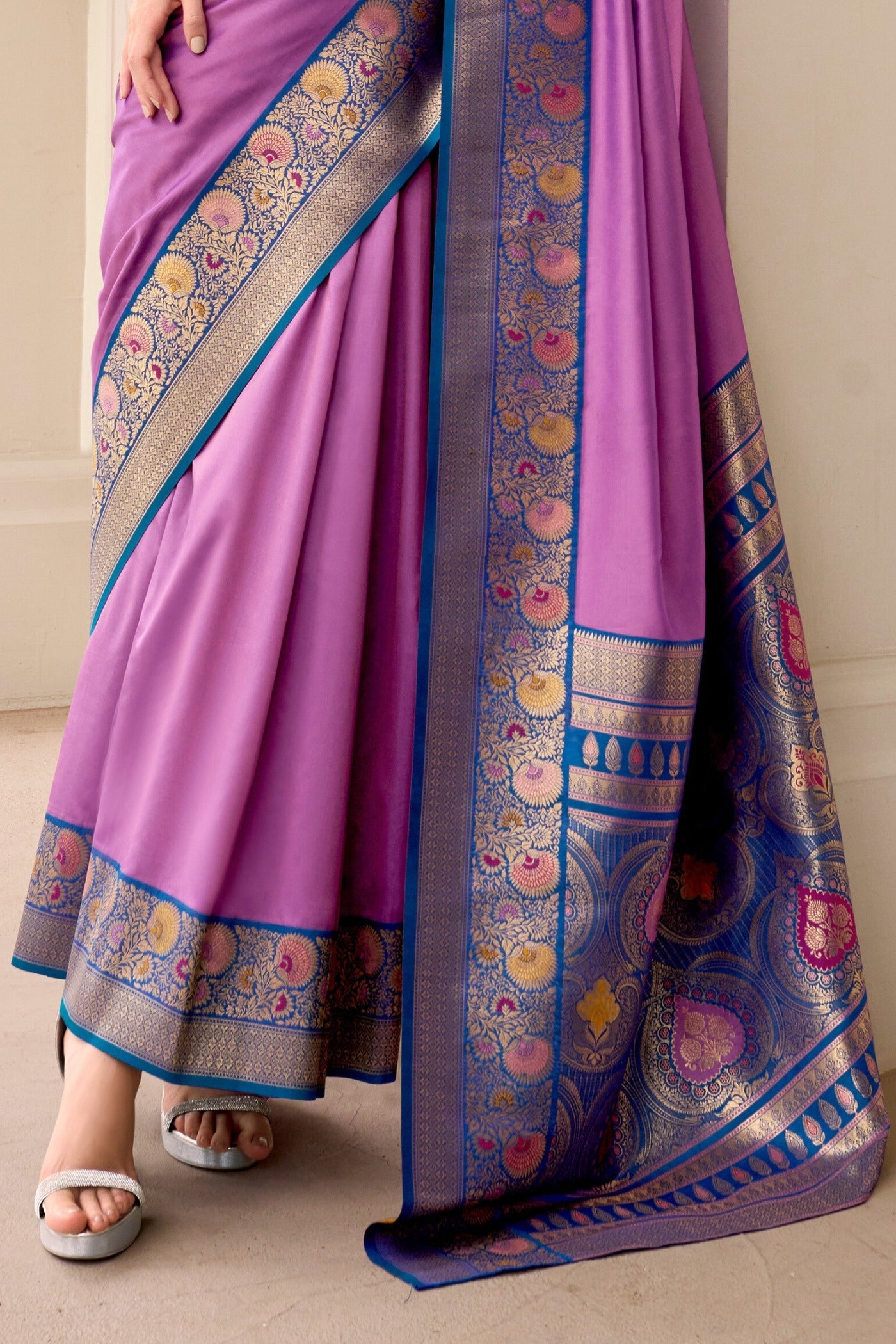 Hopbush Pink Woven Banarasi Soft Silk Saree