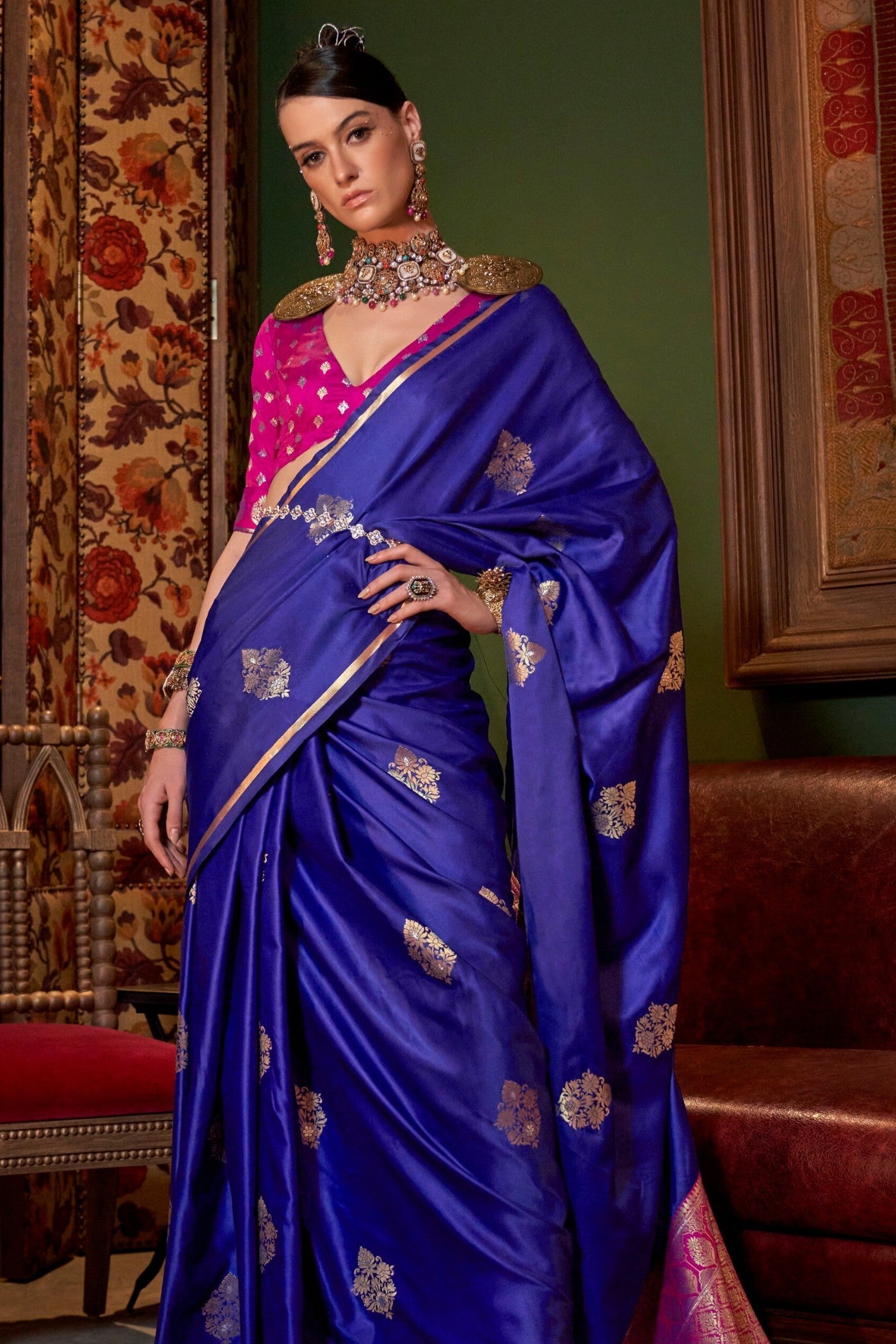 Royal Blue Banarasi Satin Saree