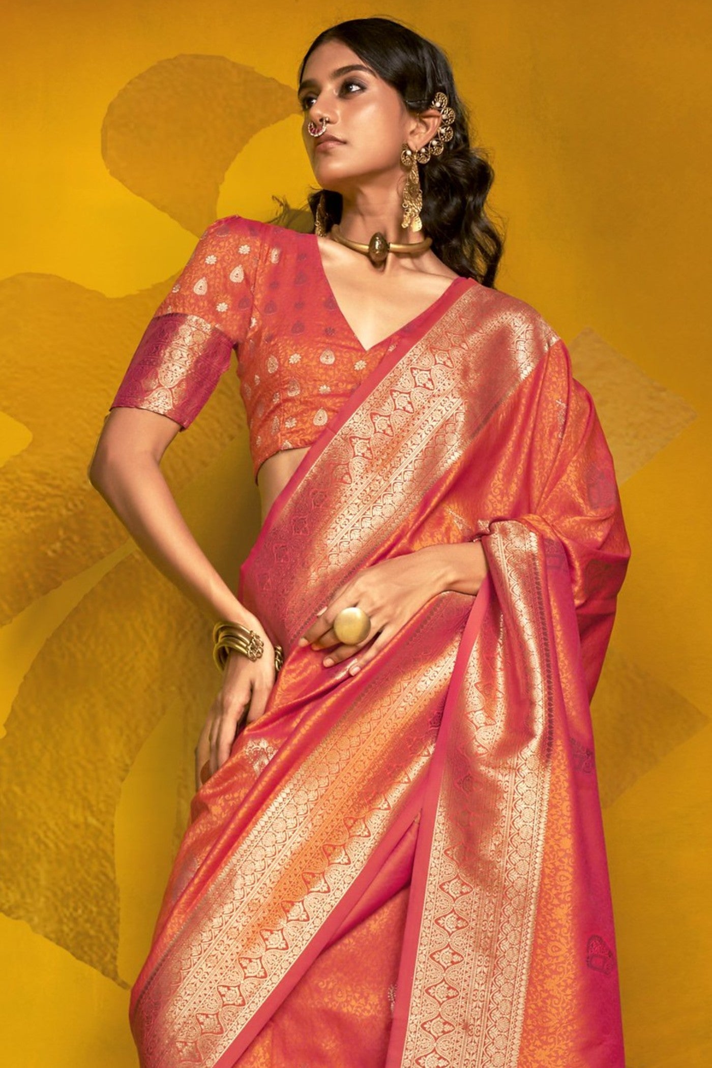 Sedona Orange Banarasi Handloom Silk Saree