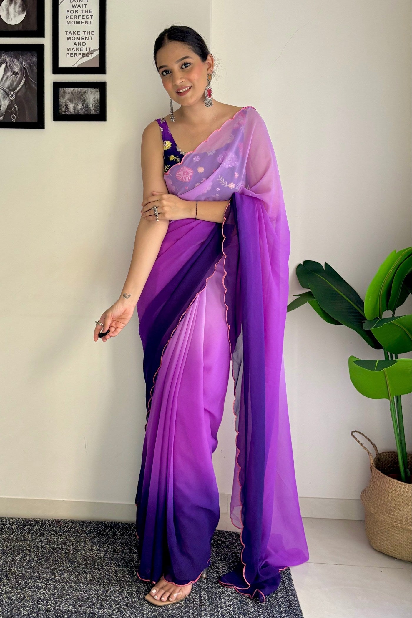 Berry Purple Georgette Saree