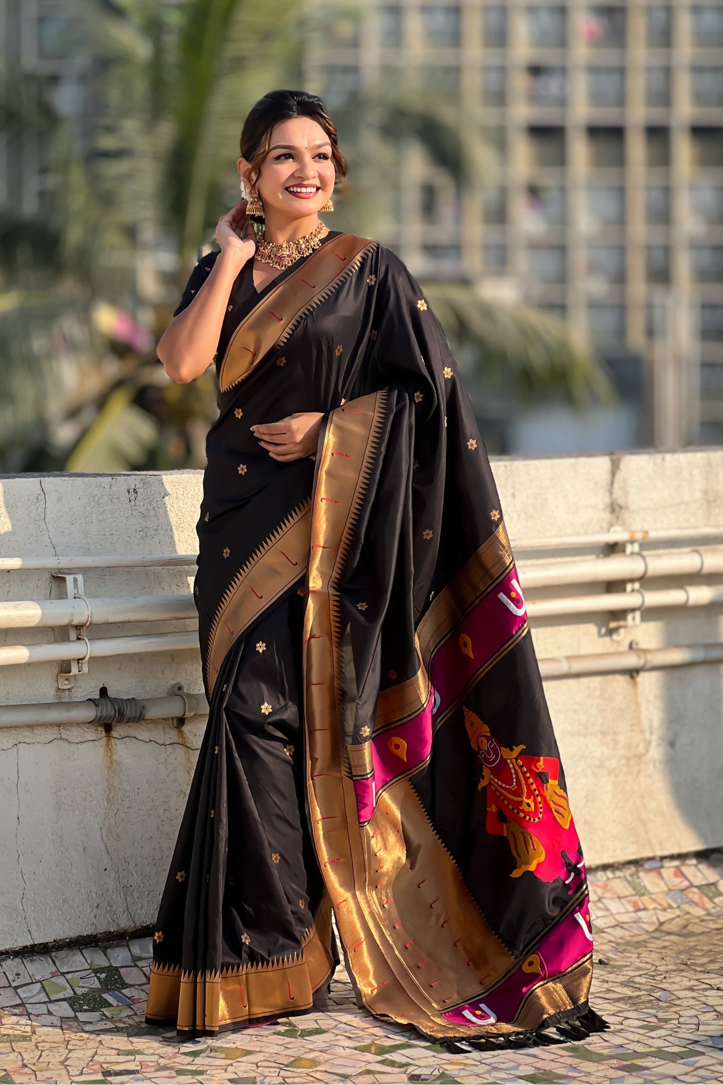 Raven Black Woven Paithani Saree