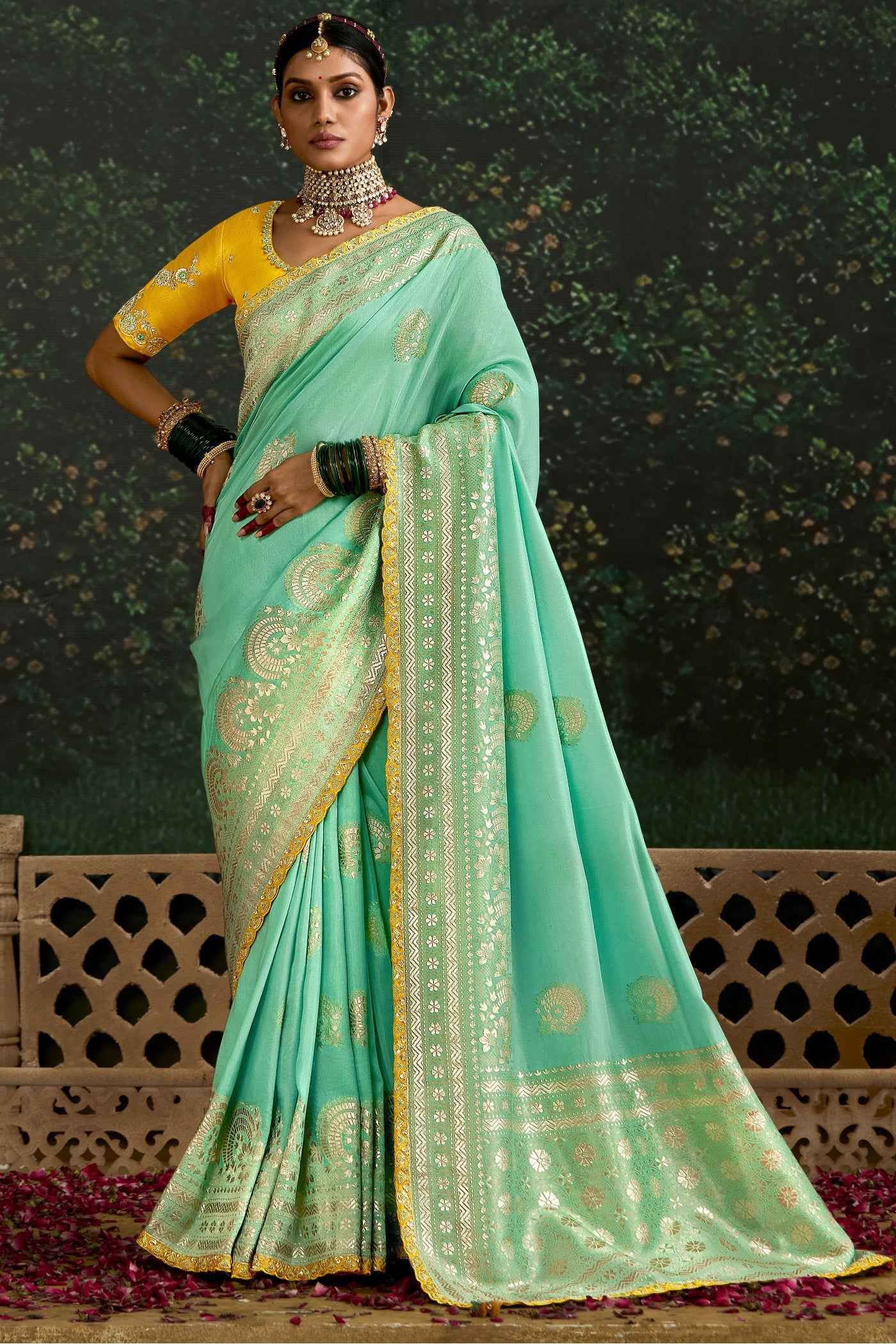 Spring Green Designer Banarasi Saree