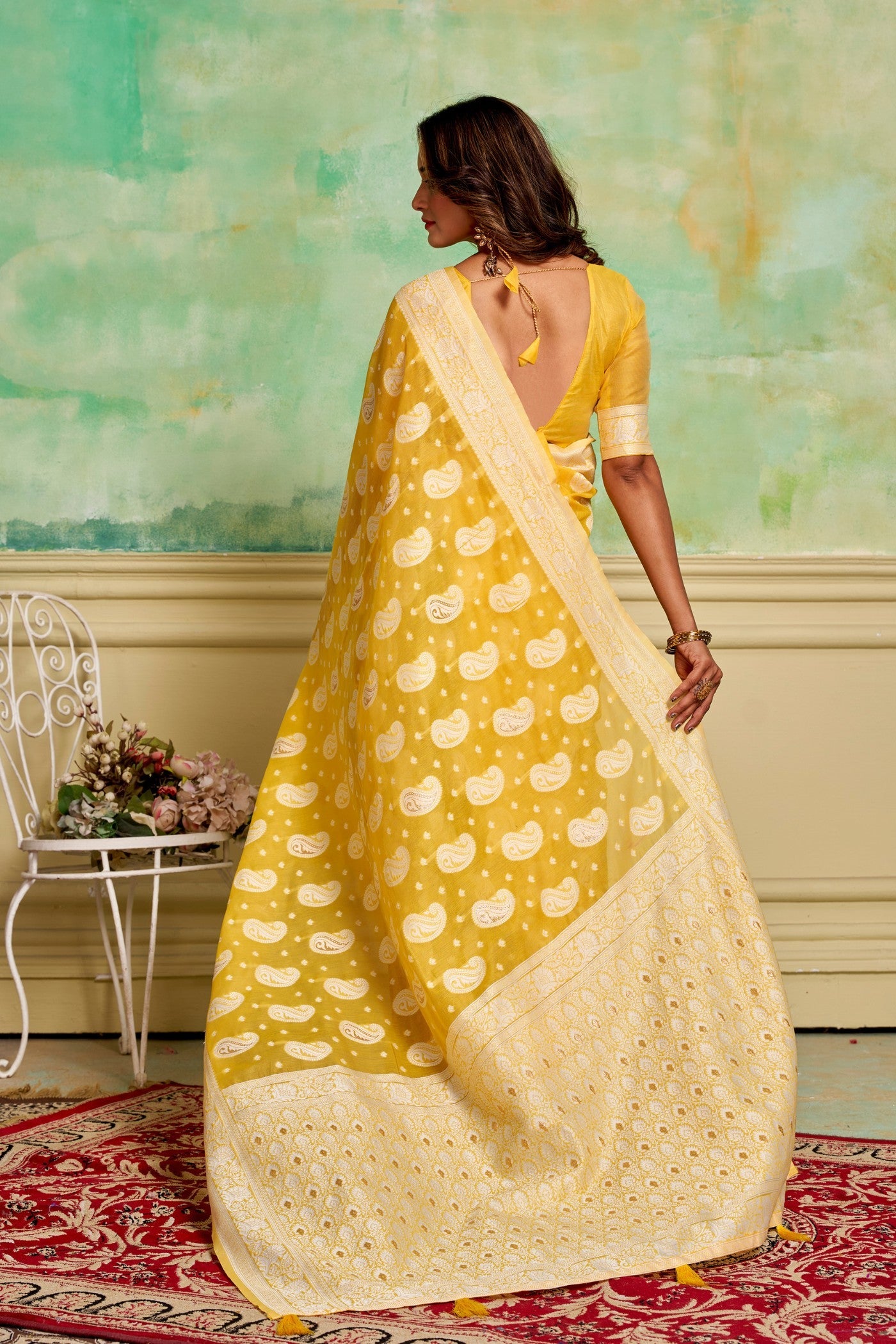 Blonde Yellow Woven Cotton Saree