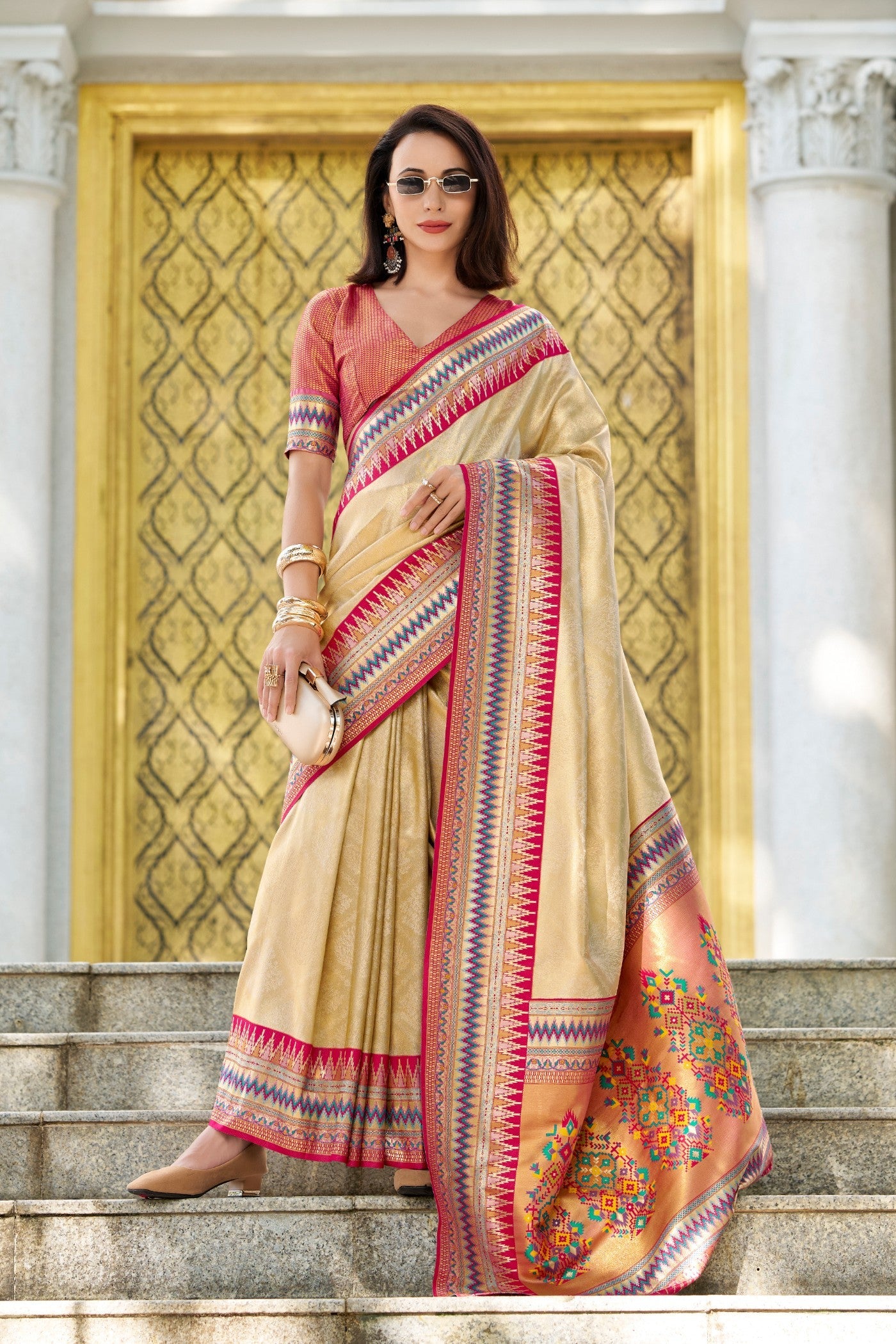 Fawn Cream Tissue Handloom Saree