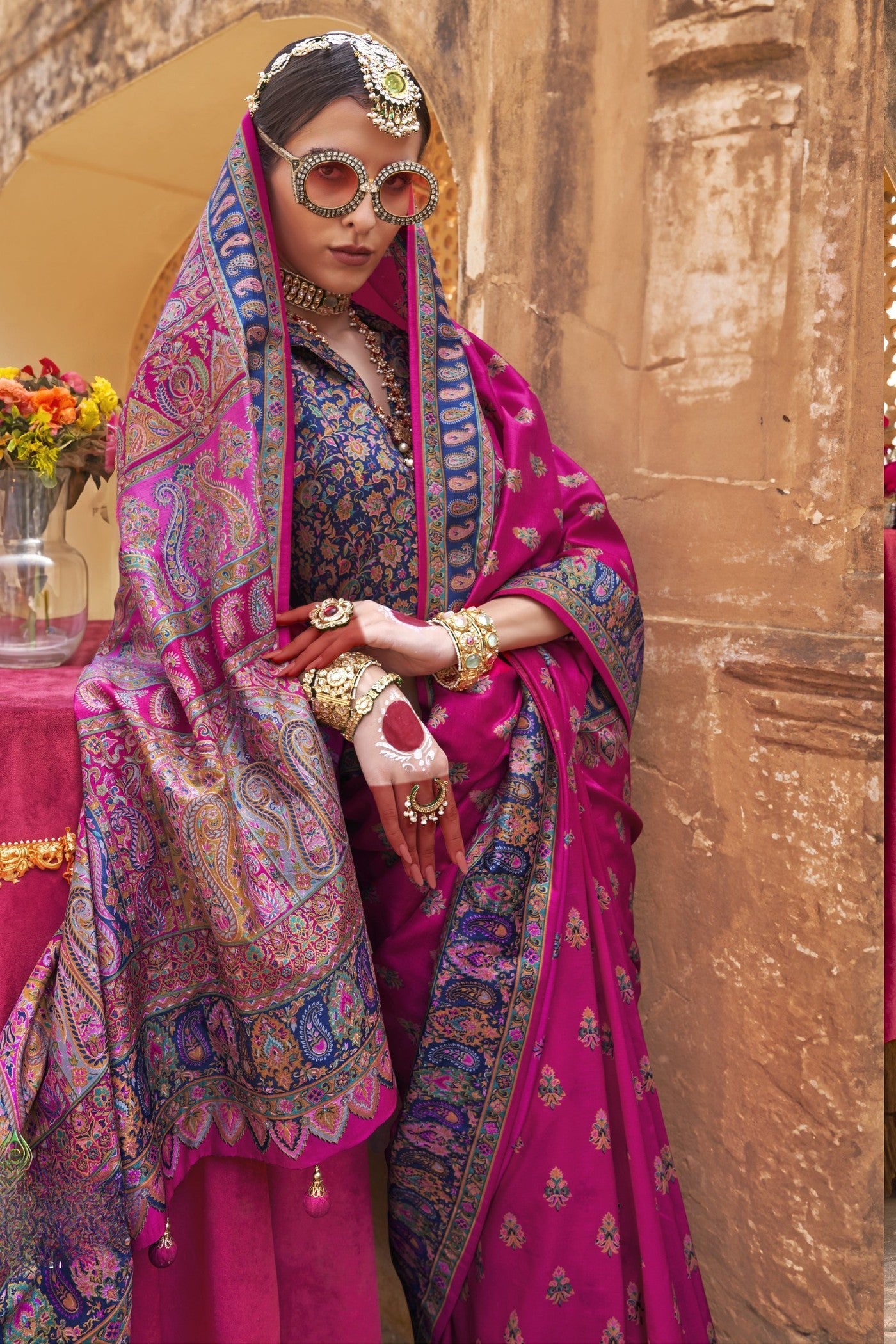 Rosa Pink Banarasi Jamawar Saree