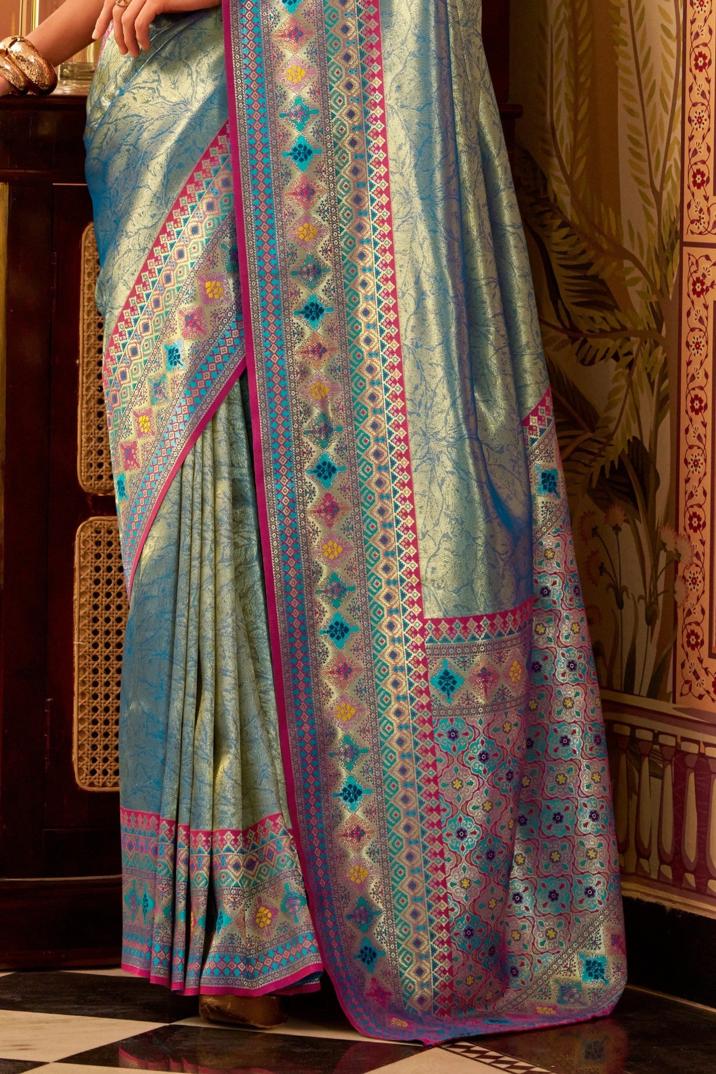 Nice Blue Woven Tissue Silk Saree