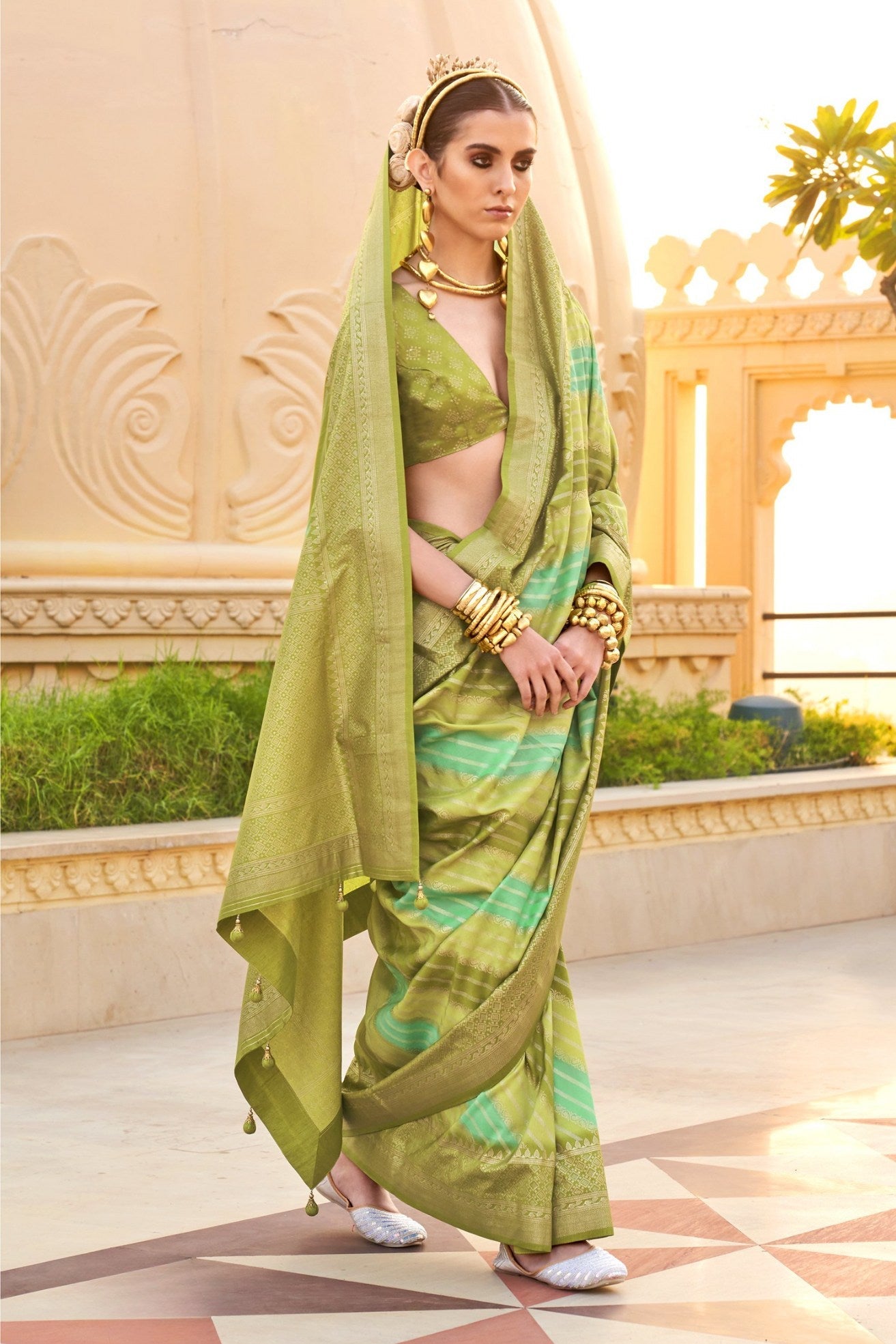 Spring Green Woven Patola Printed Silk Saree