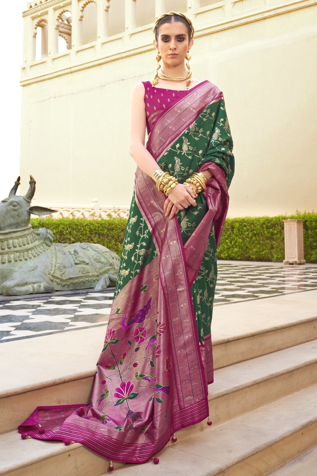 Winter Green and Purple Woven Paithani Designer Saree