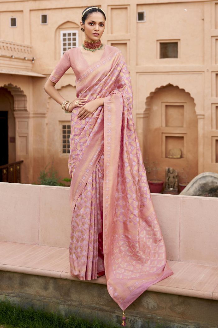 Shimmer Pink Woven Banarasi Saree