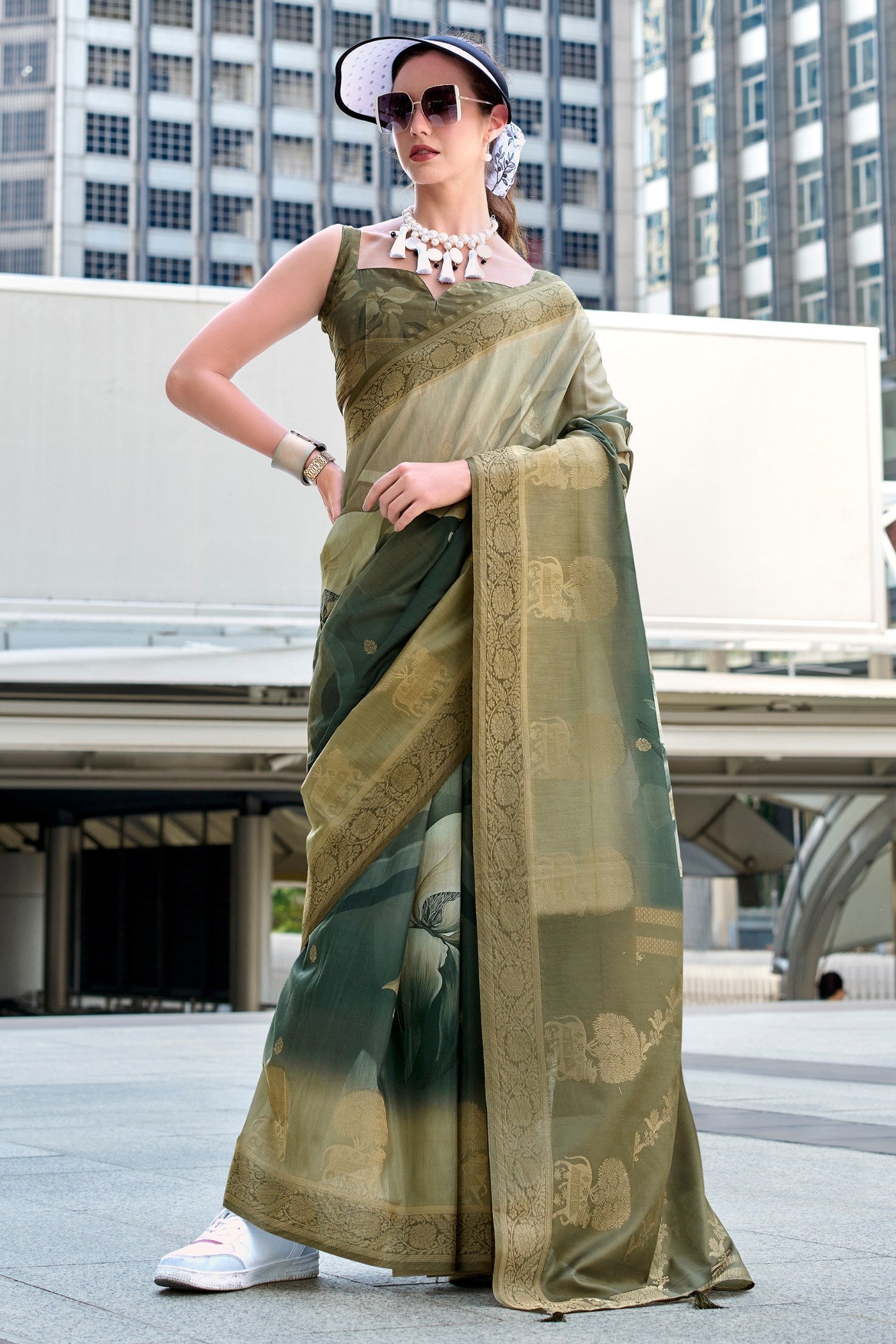 Basil Green Banarasi Handloom Saree