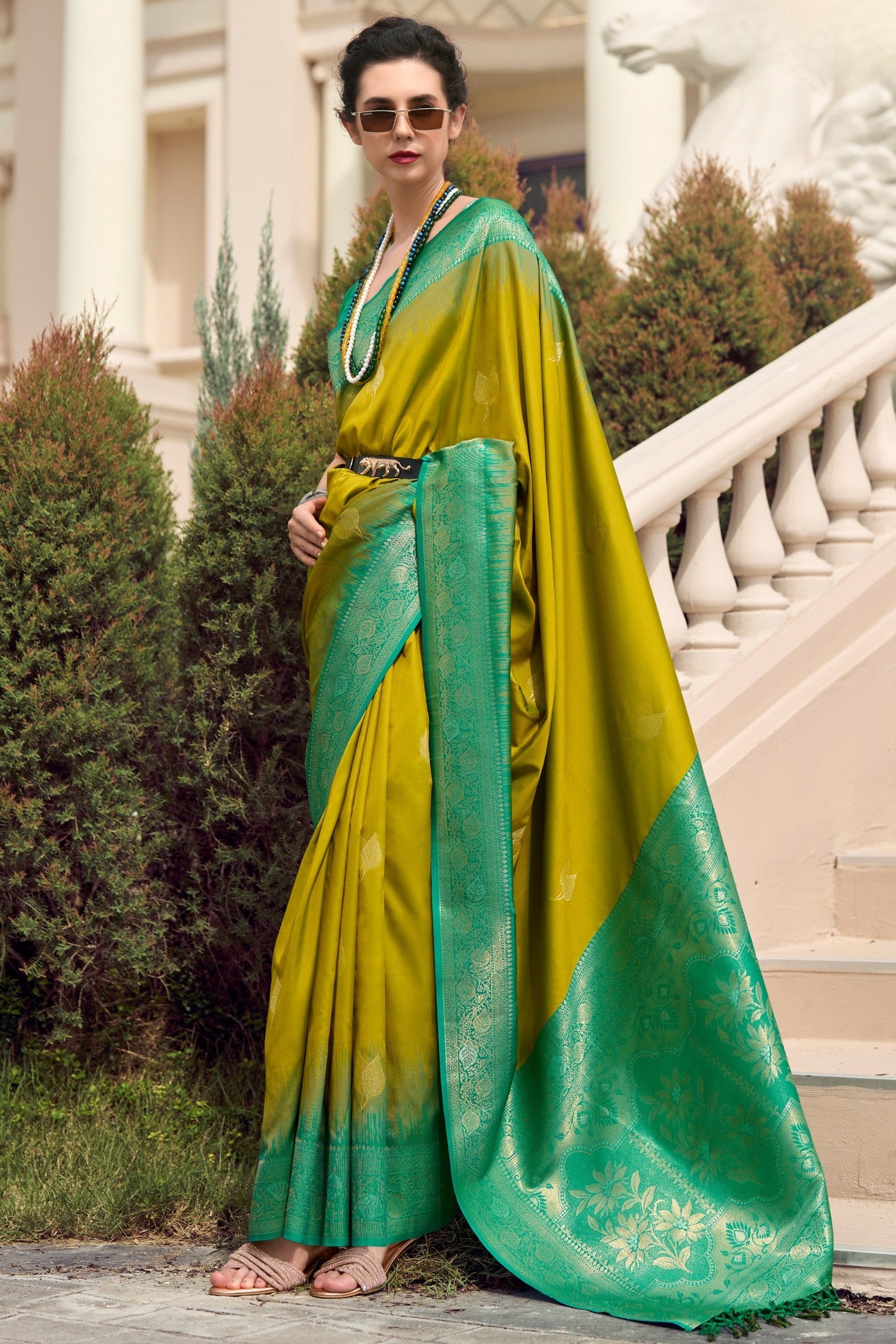 Anzac Yellow Woven Banarasi Soft Silk Saree