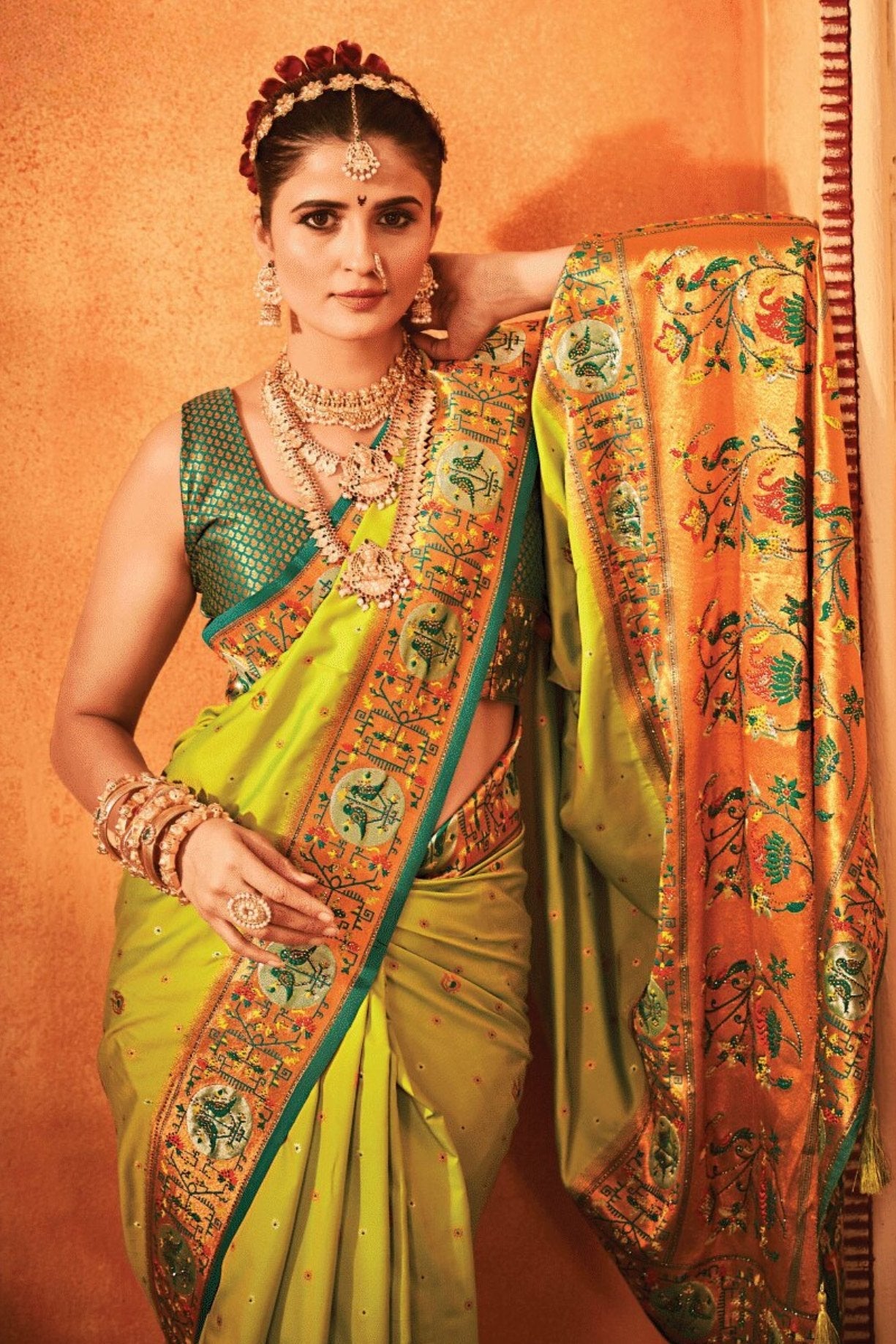 Key Lime Pie Green Woven Paithani Saree