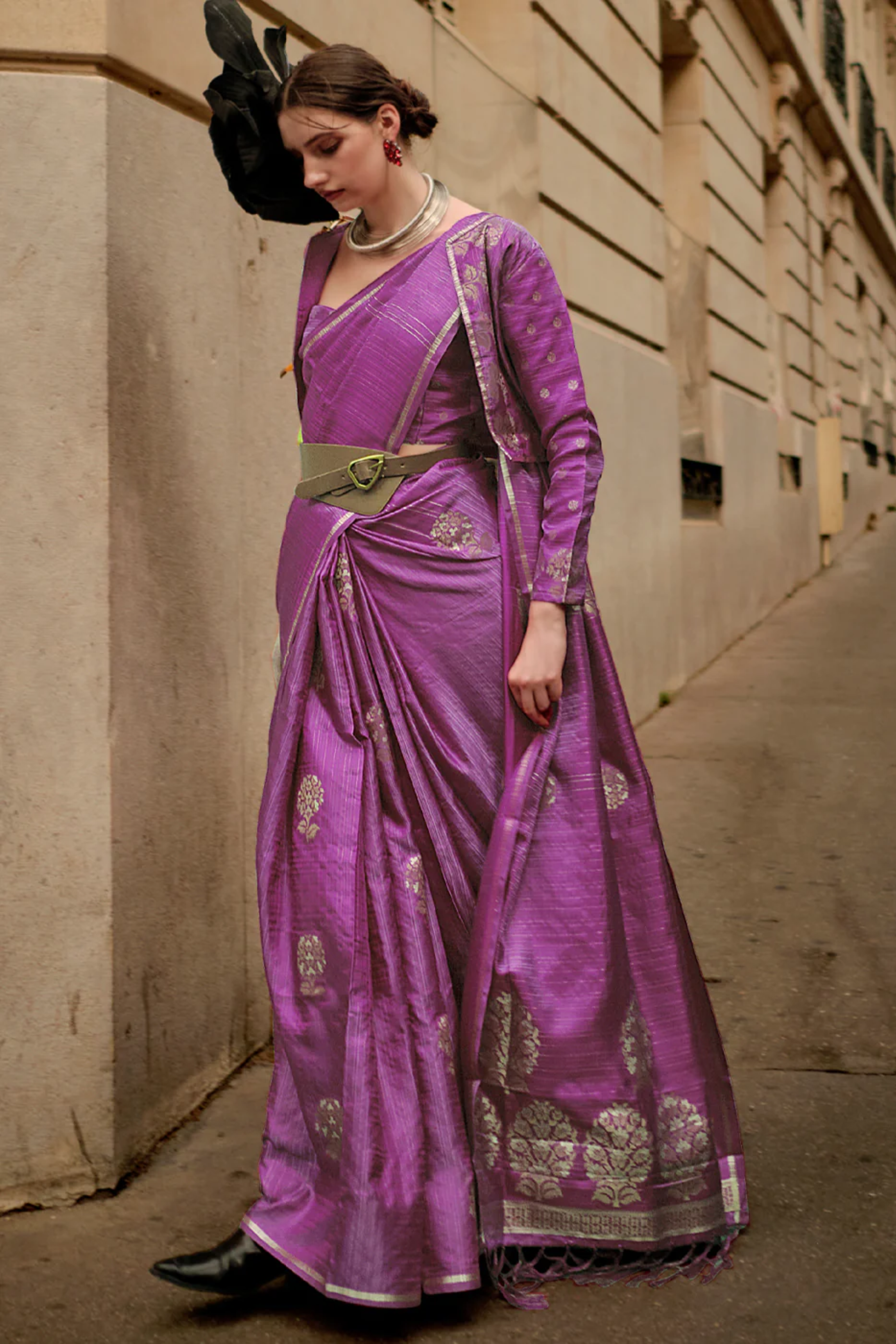 Viola Purple Woven Banarasi Satin Silk Saree