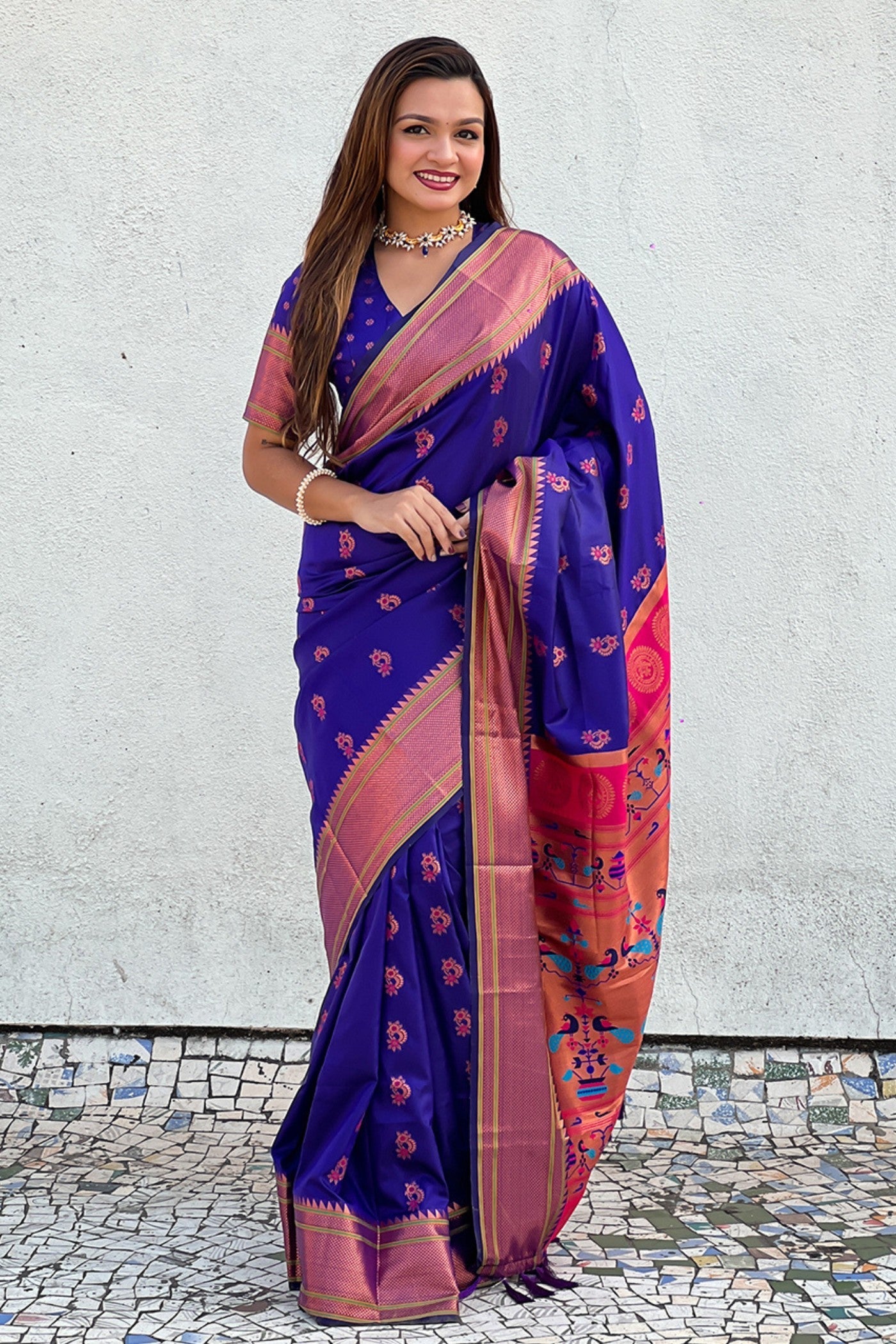 Minsk Blue Zari Woven Nath Paithani Saree