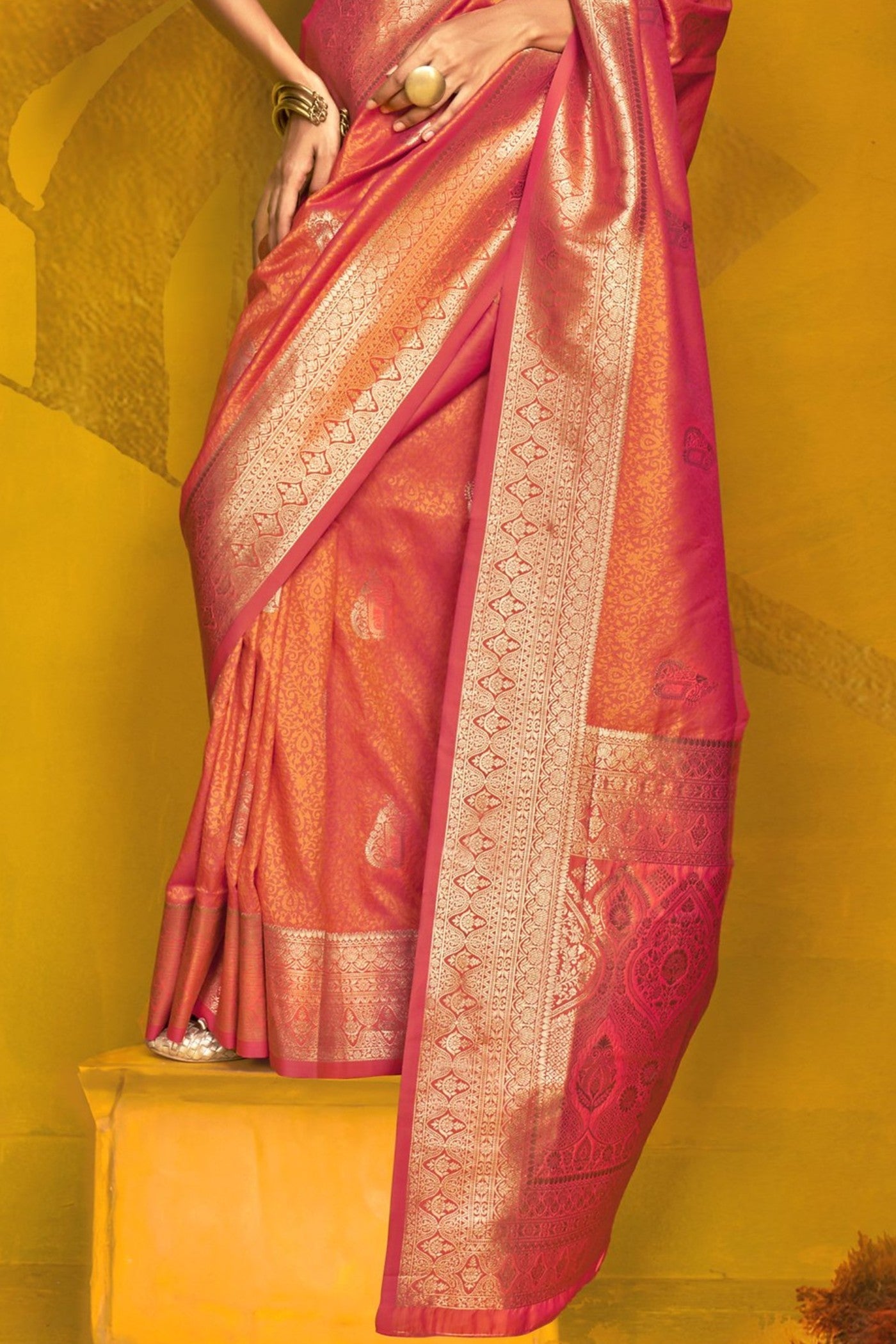 Sedona Orange Banarasi Handloom Silk Saree