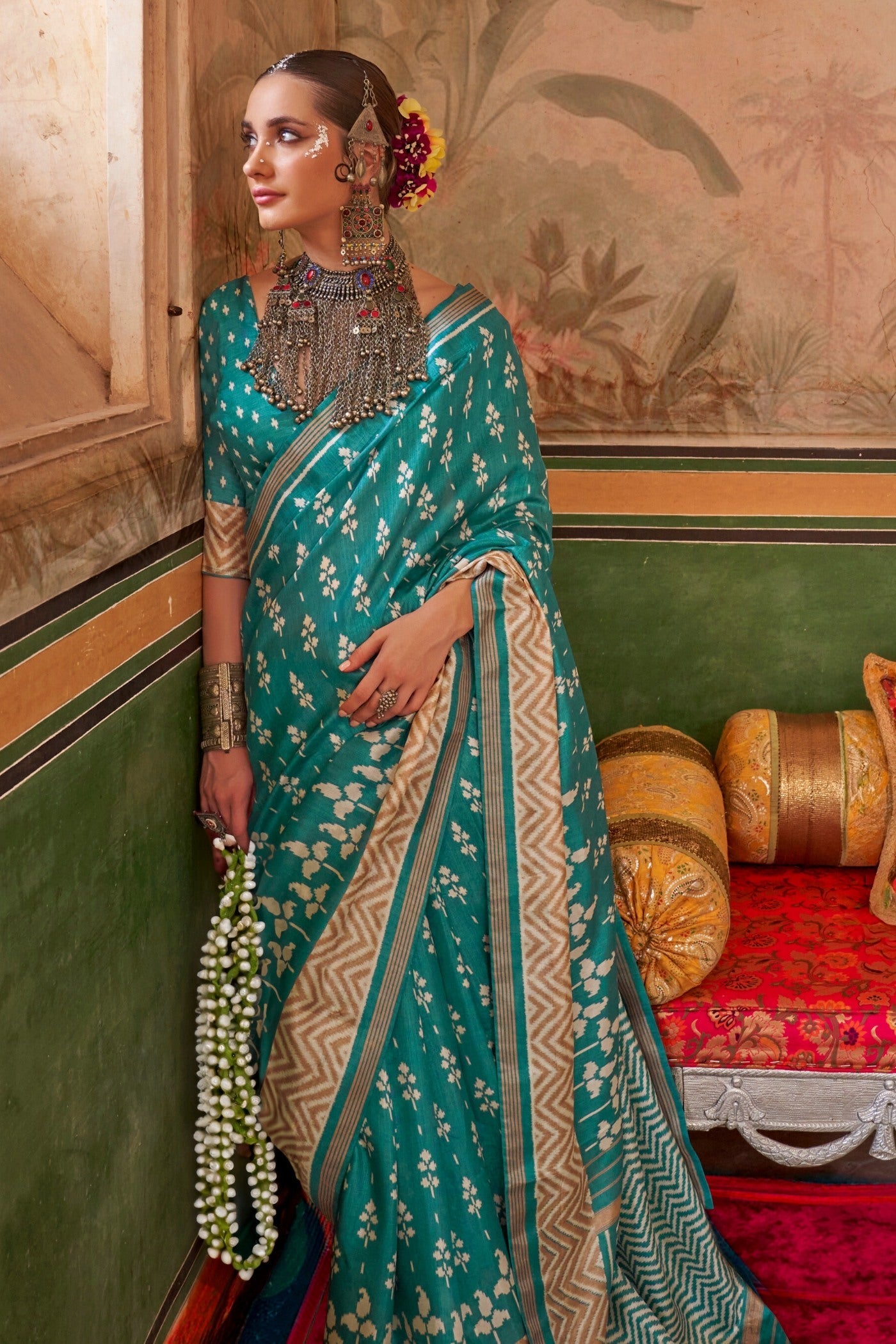 Wintergreen Dream Printed Patola Saree