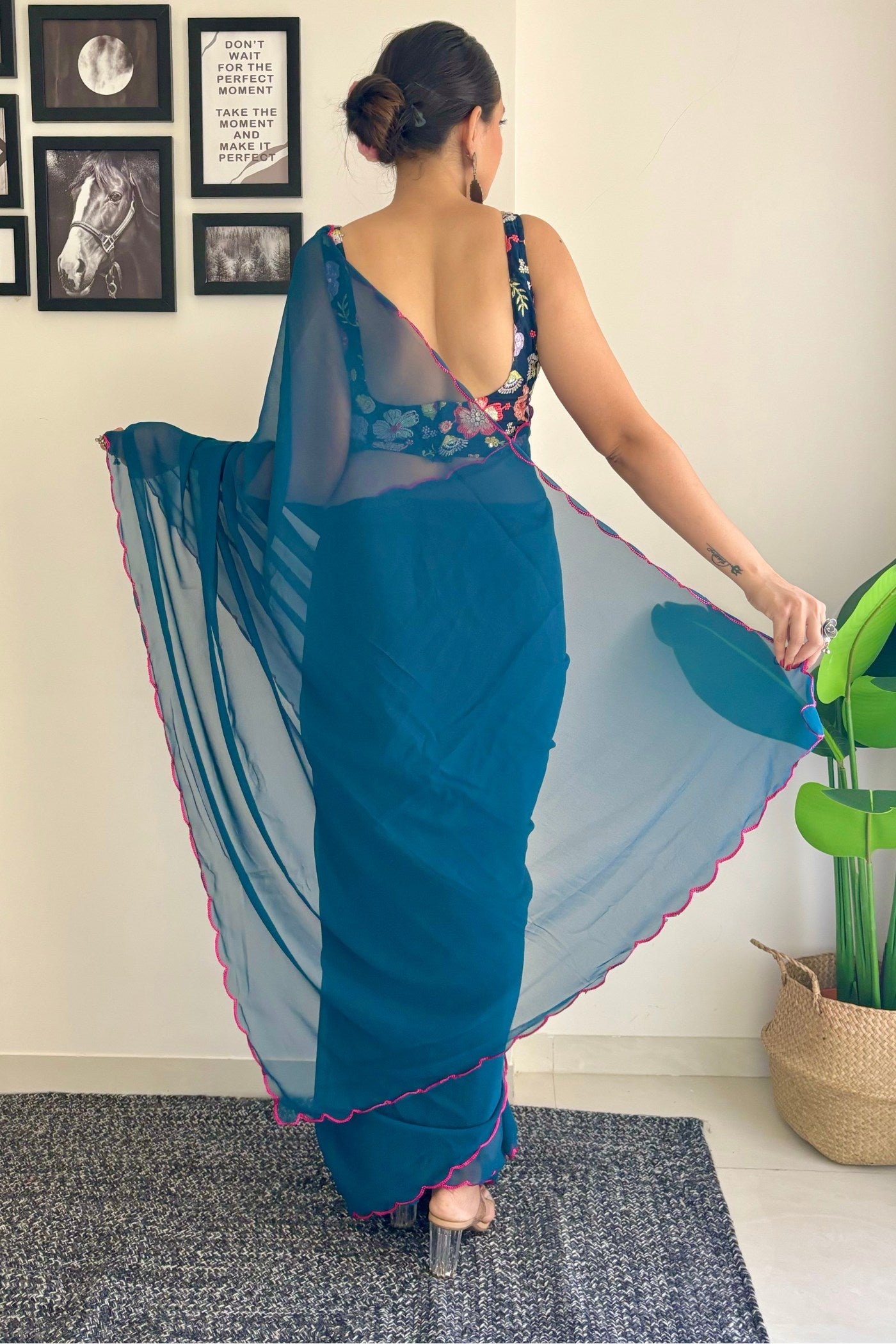 Admiral Blue Gerogette Saree